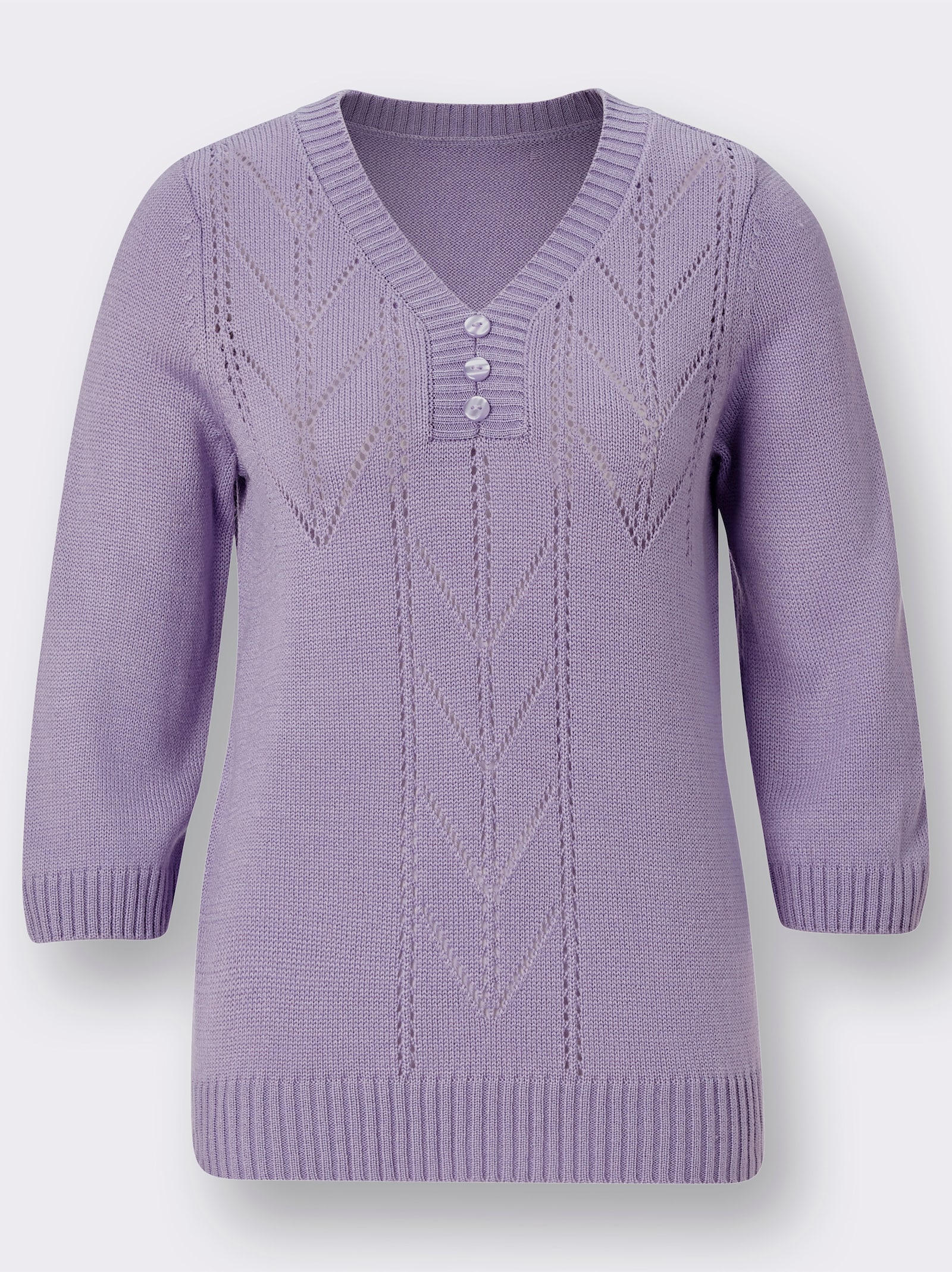 3/4 Arm-Pullover mit V-Ausschnitt - flieder