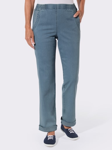 Schlupfjeans mit Bananen-Tasche - blue-bleached