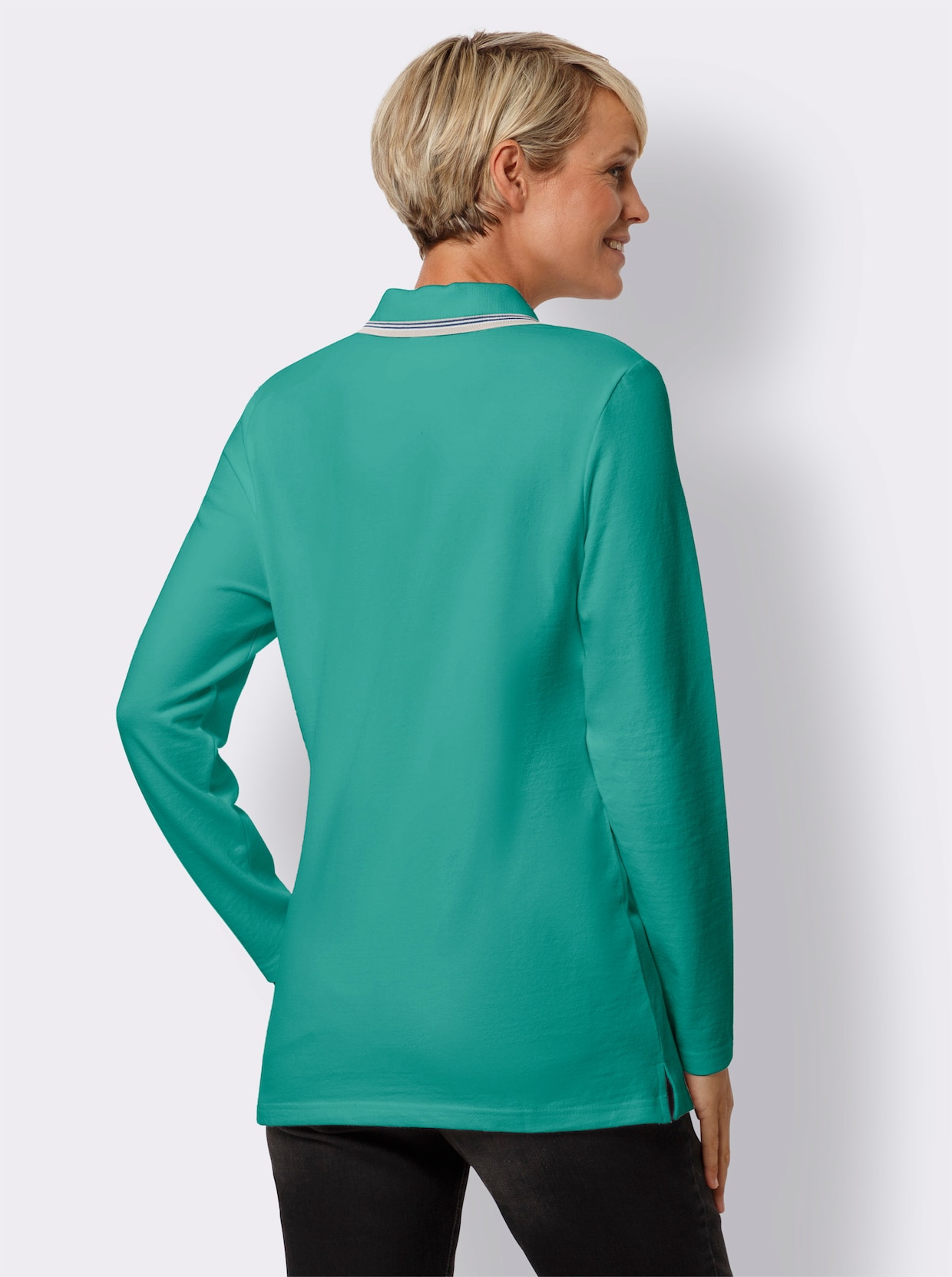 Poloshirt met lange mouwen - smaragdgroen