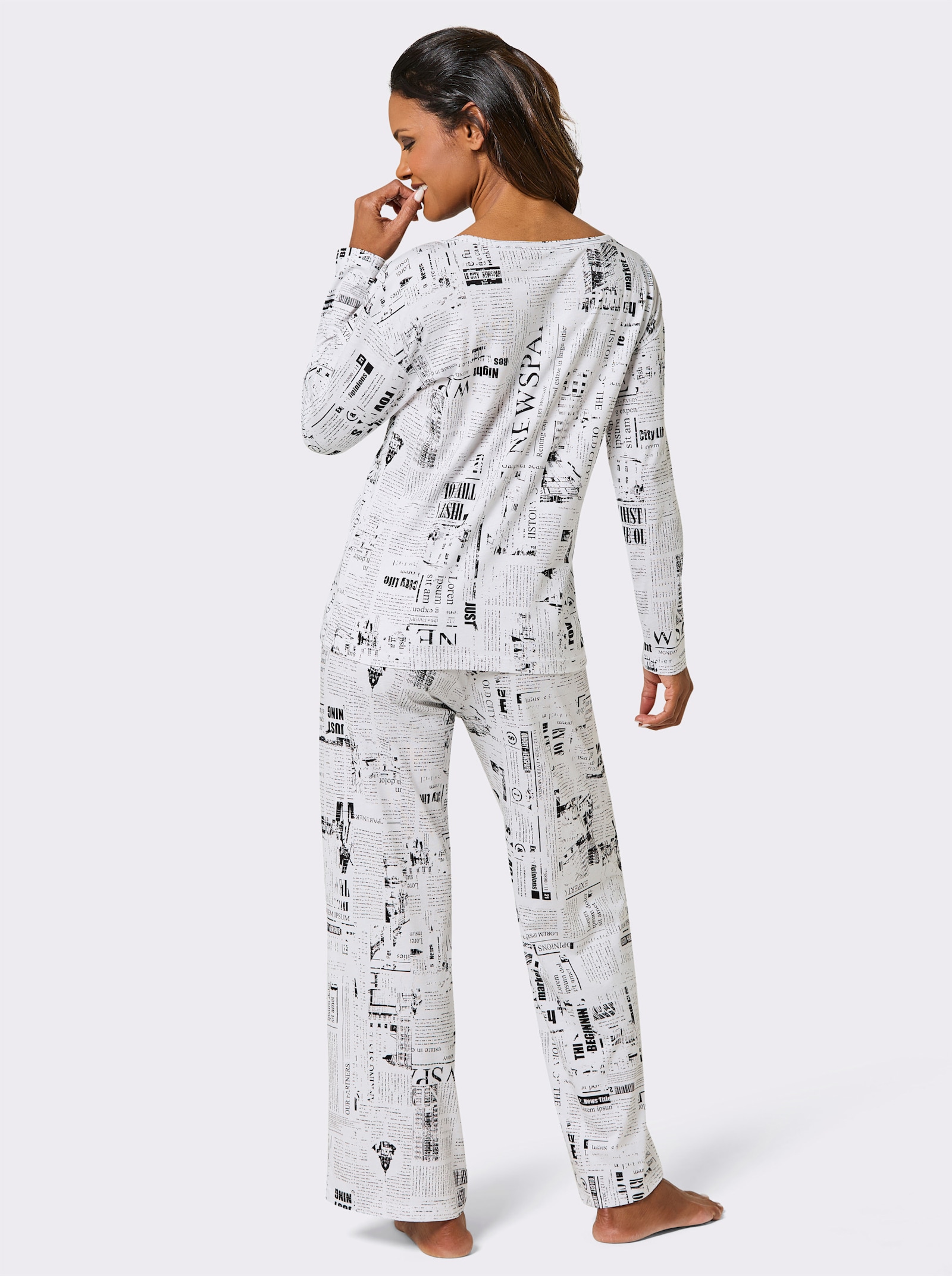 wäschepur Schlafanzug - weiß-schwarz-bedruckt
