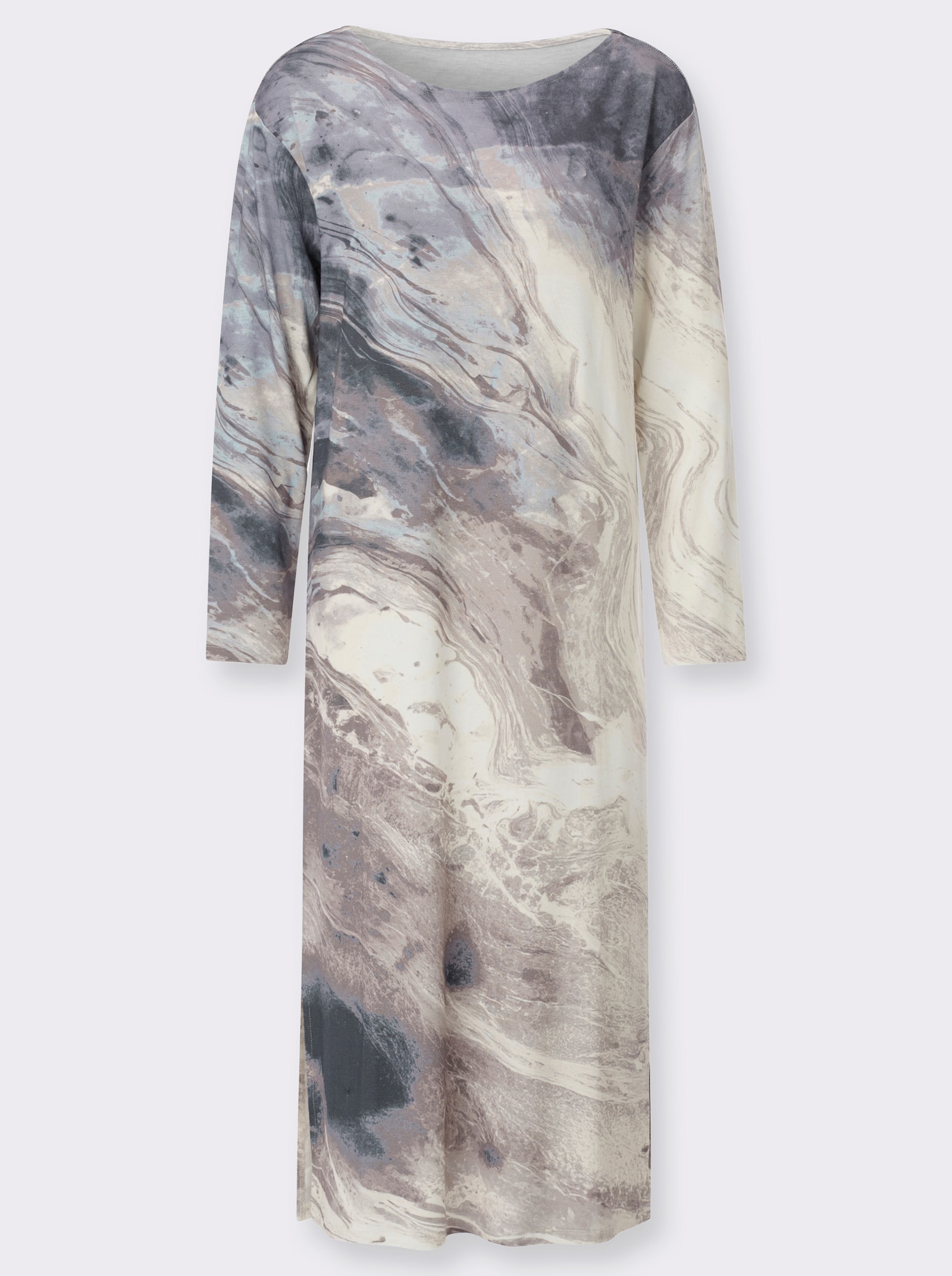 wäschepur Nachthemd mit Seitenschlitzen - champagner-rauchblau-bedruckt