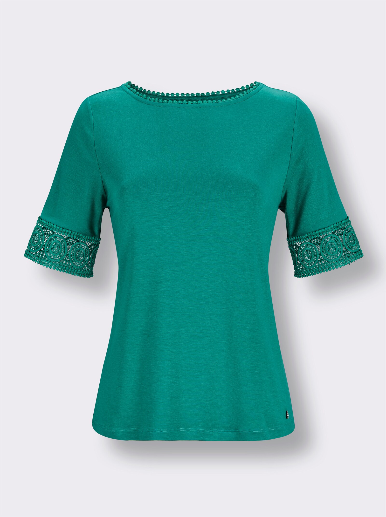 CREATION L PREMIUM Kurzarmshirt mit Spitze - smaragd