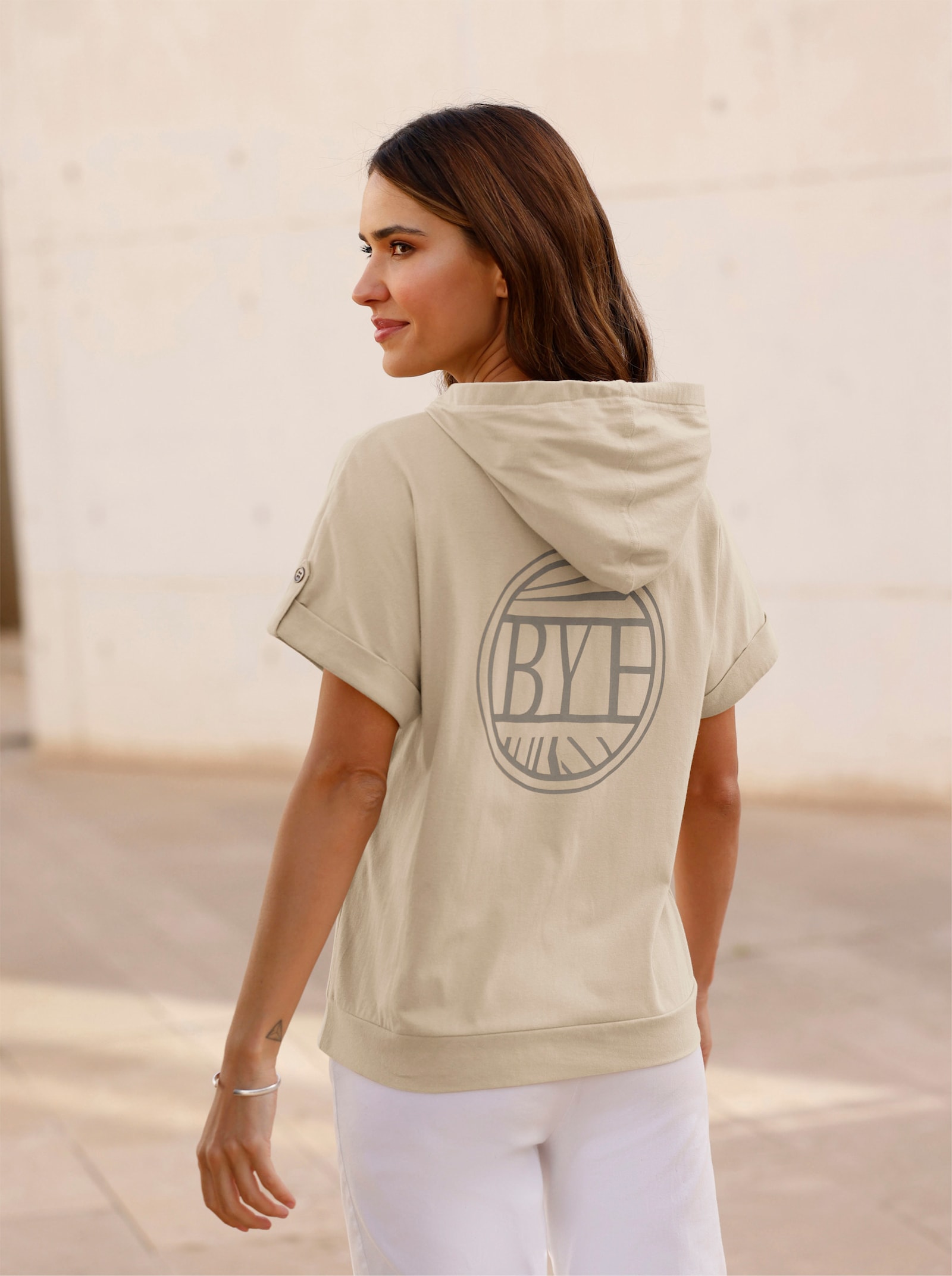 Shirtjacke mit Rücken-Print - beige