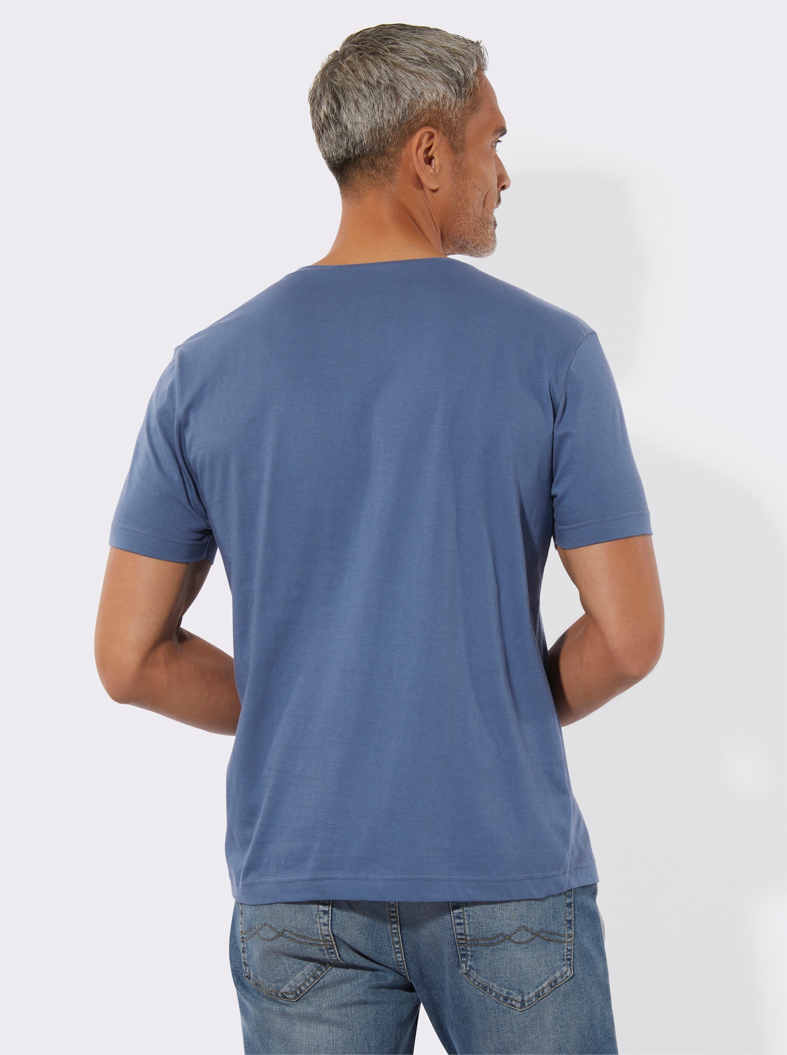 Tričko s kulatým výstřihem a potiskem na předním dílu - džínová modrá-bílá