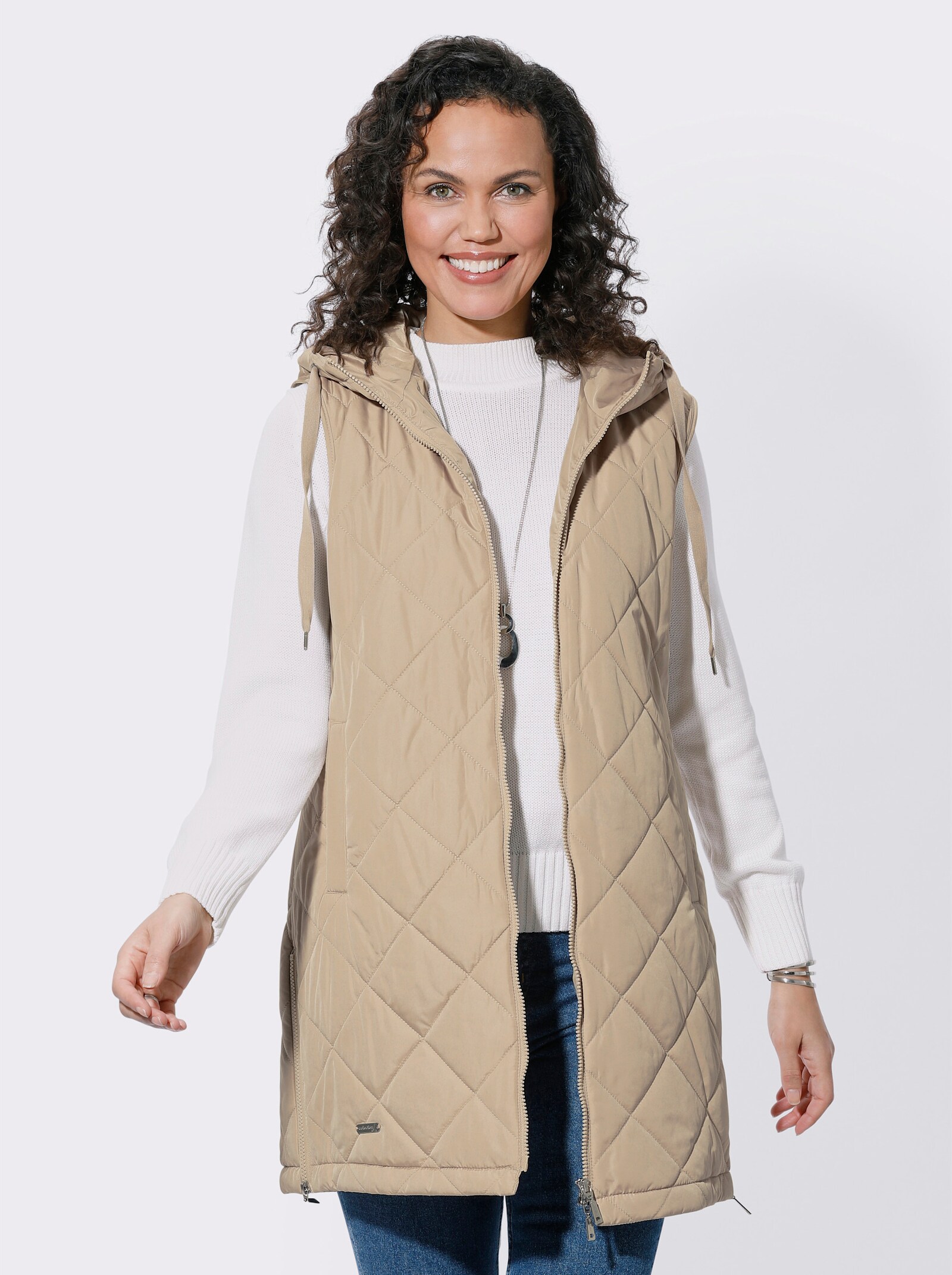Steppweste in langer Form - beige