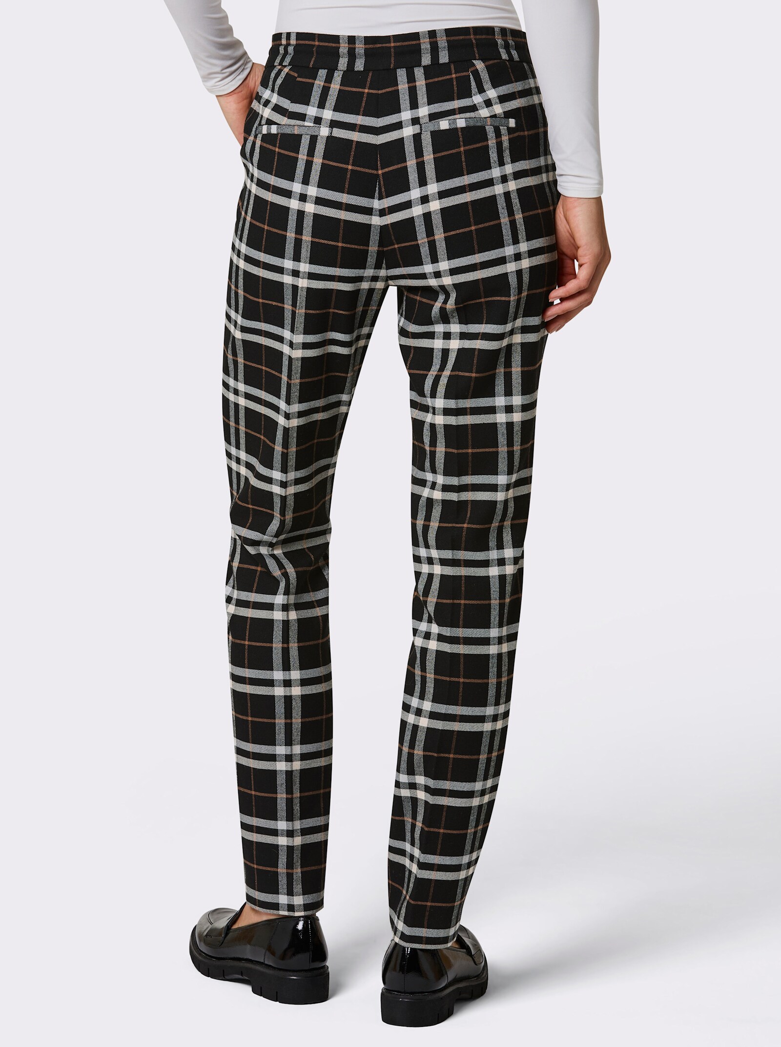 CREATION L PREMIUM Karohose Mit Webkaro-Dessin - schwarz-cognac-kariert