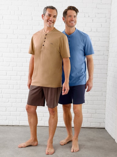 wäschepur men Shortys - schoko-camel + marine-mittelblau