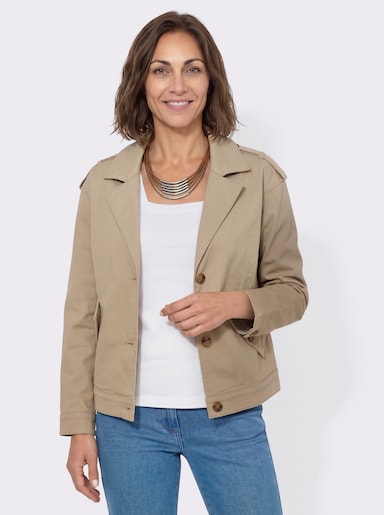 Jeansjacke mit Pattentaschen - beige
