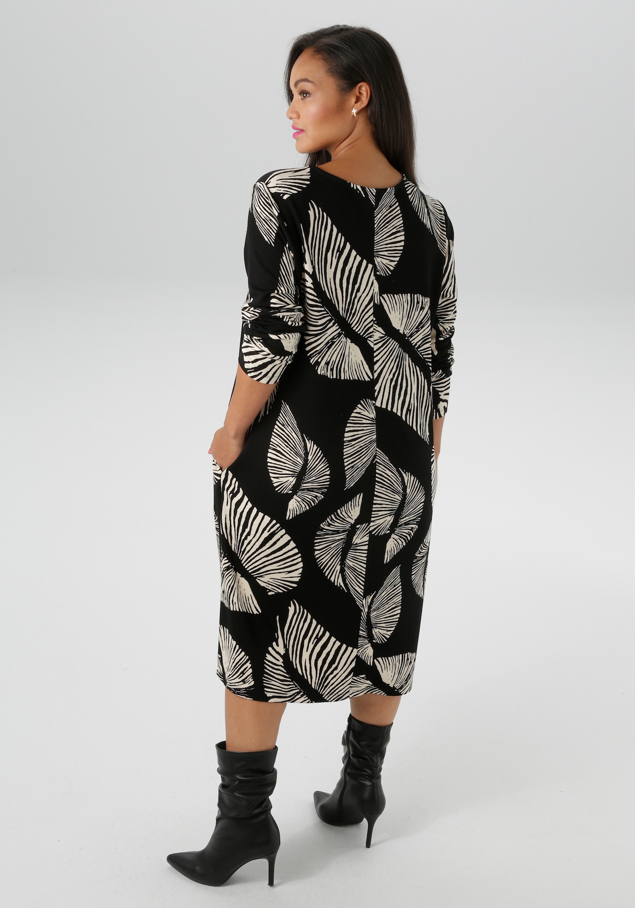 Aniston PLUS Jerseykleid - schwarz-offwhite