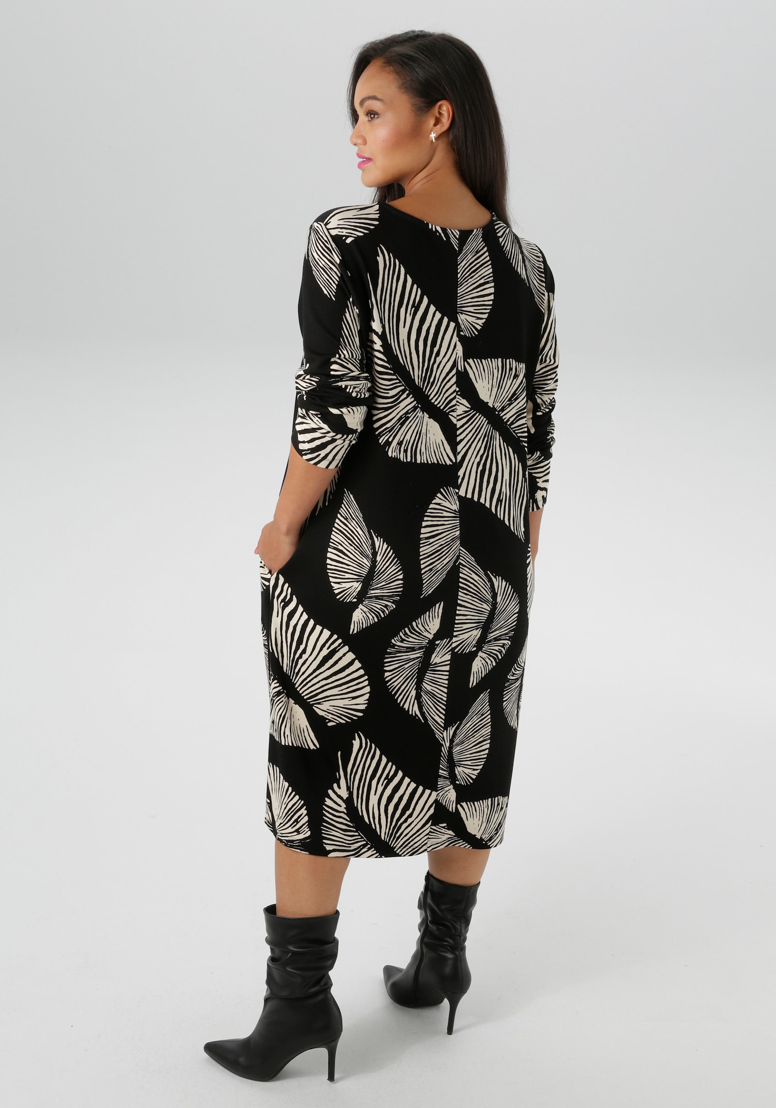 Aniston PLUS Jerseykleid - schwarz-offwhite