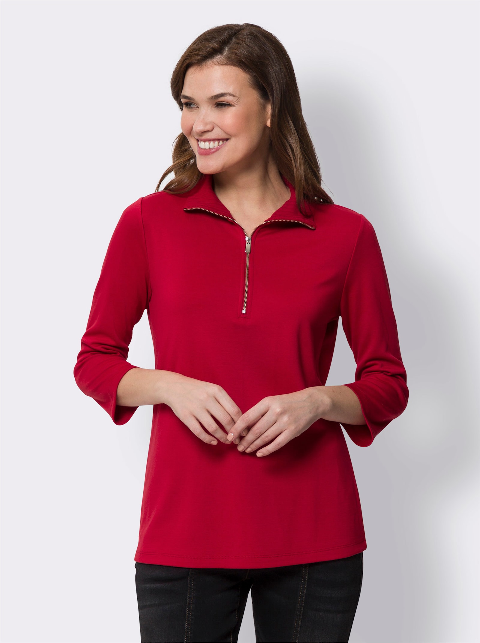 heine Shirt met 3/4-mouwen en ritssluiting - rood