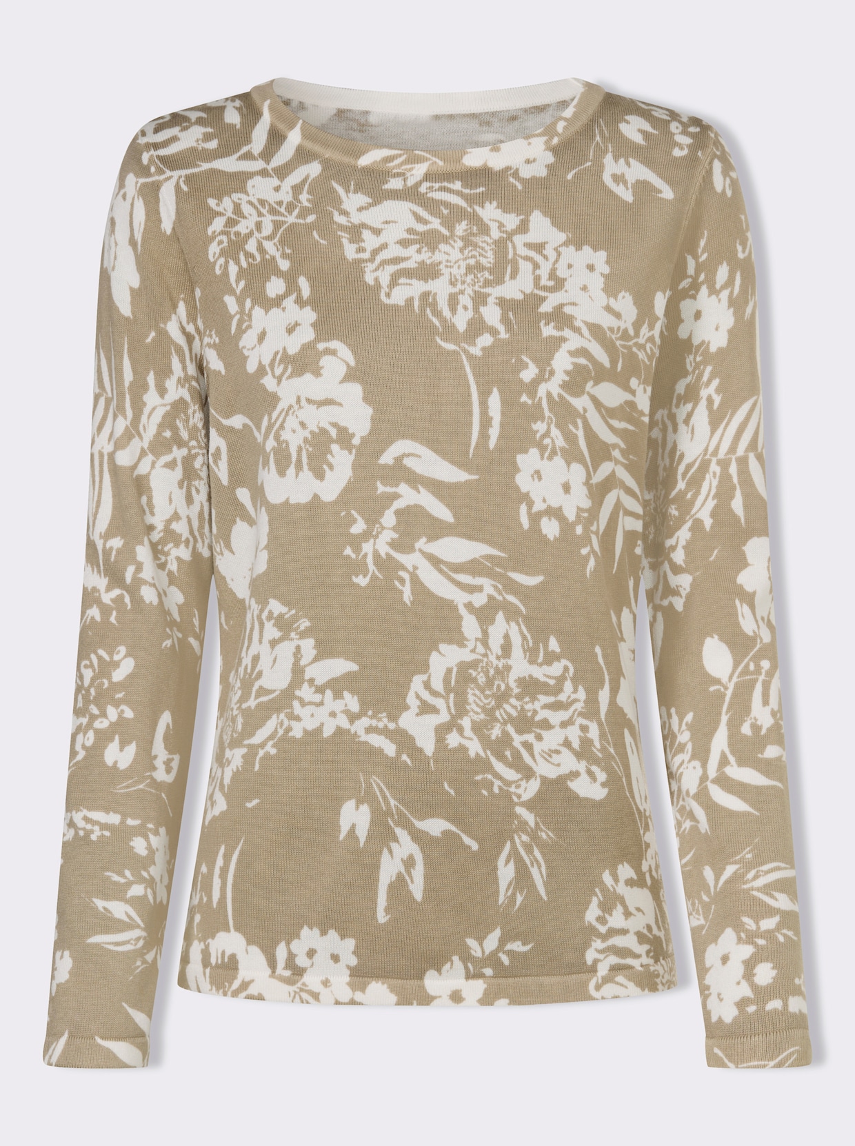 Rundhalspullover - ecru-beige-bedruckt