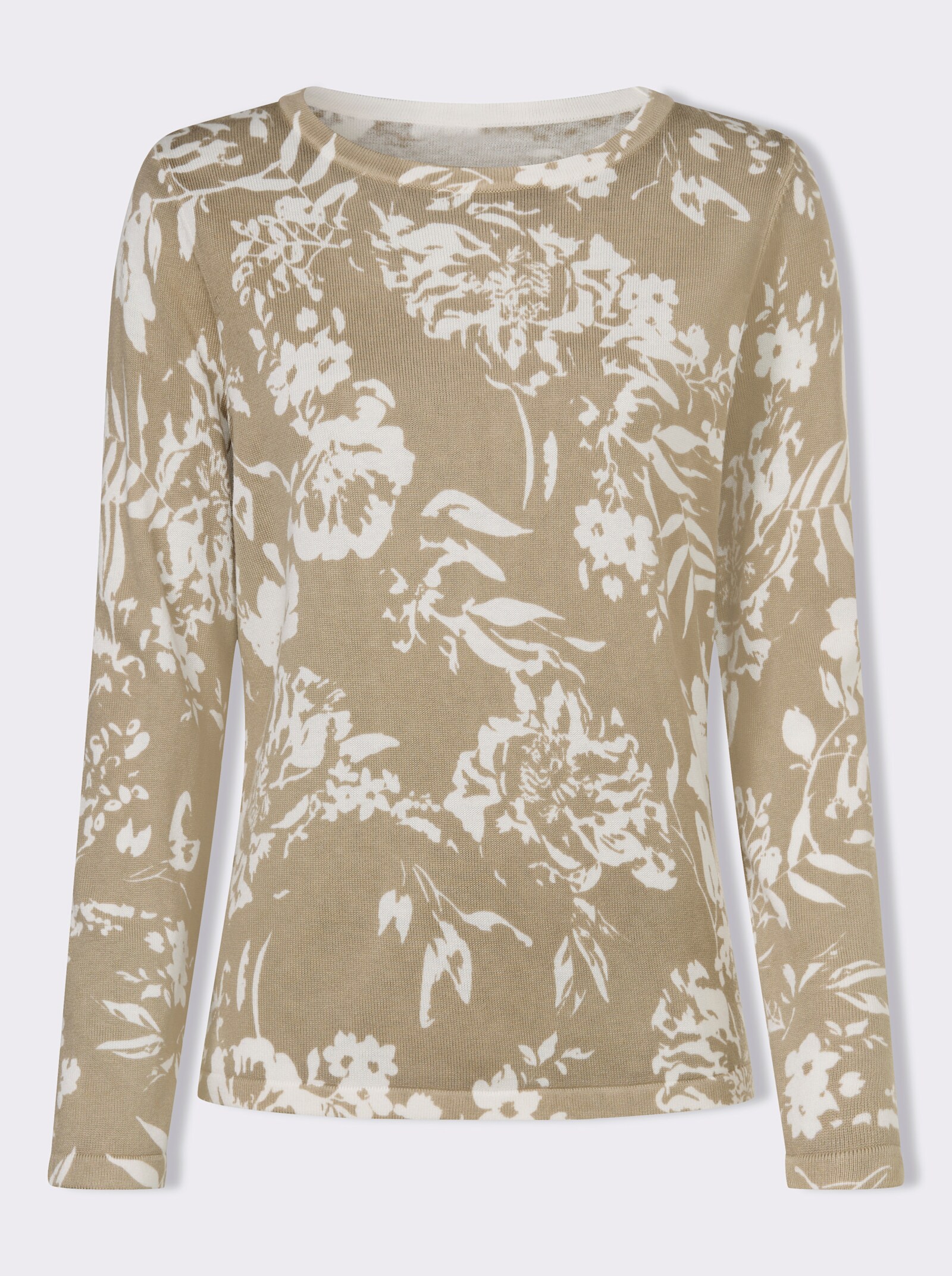 Rundhalspullover in Strickjersey-Qualität - ecru-beige-bedruckt