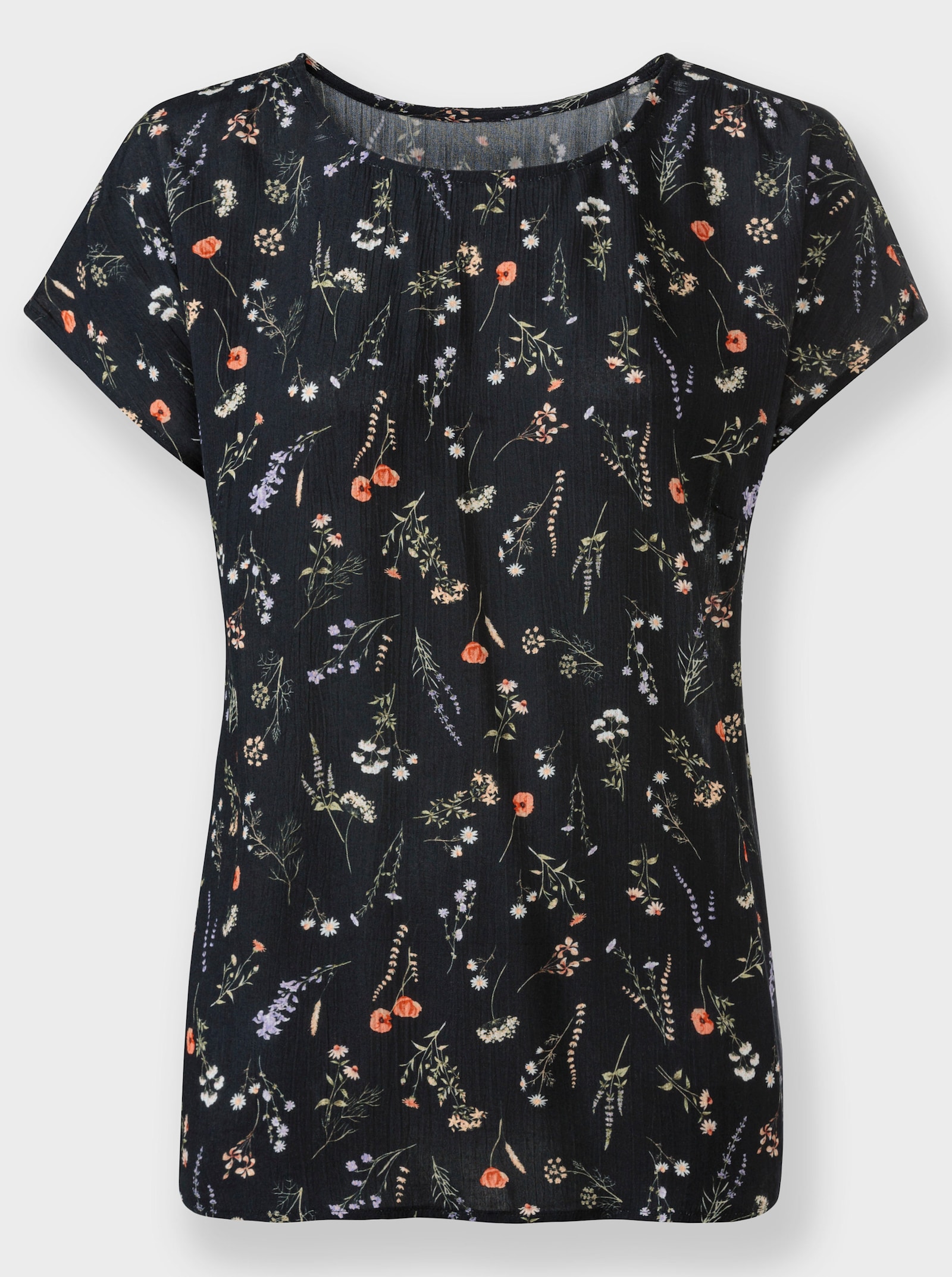 Schlupfbluse mit Blümchen-Druck - schwarz-bedruckt