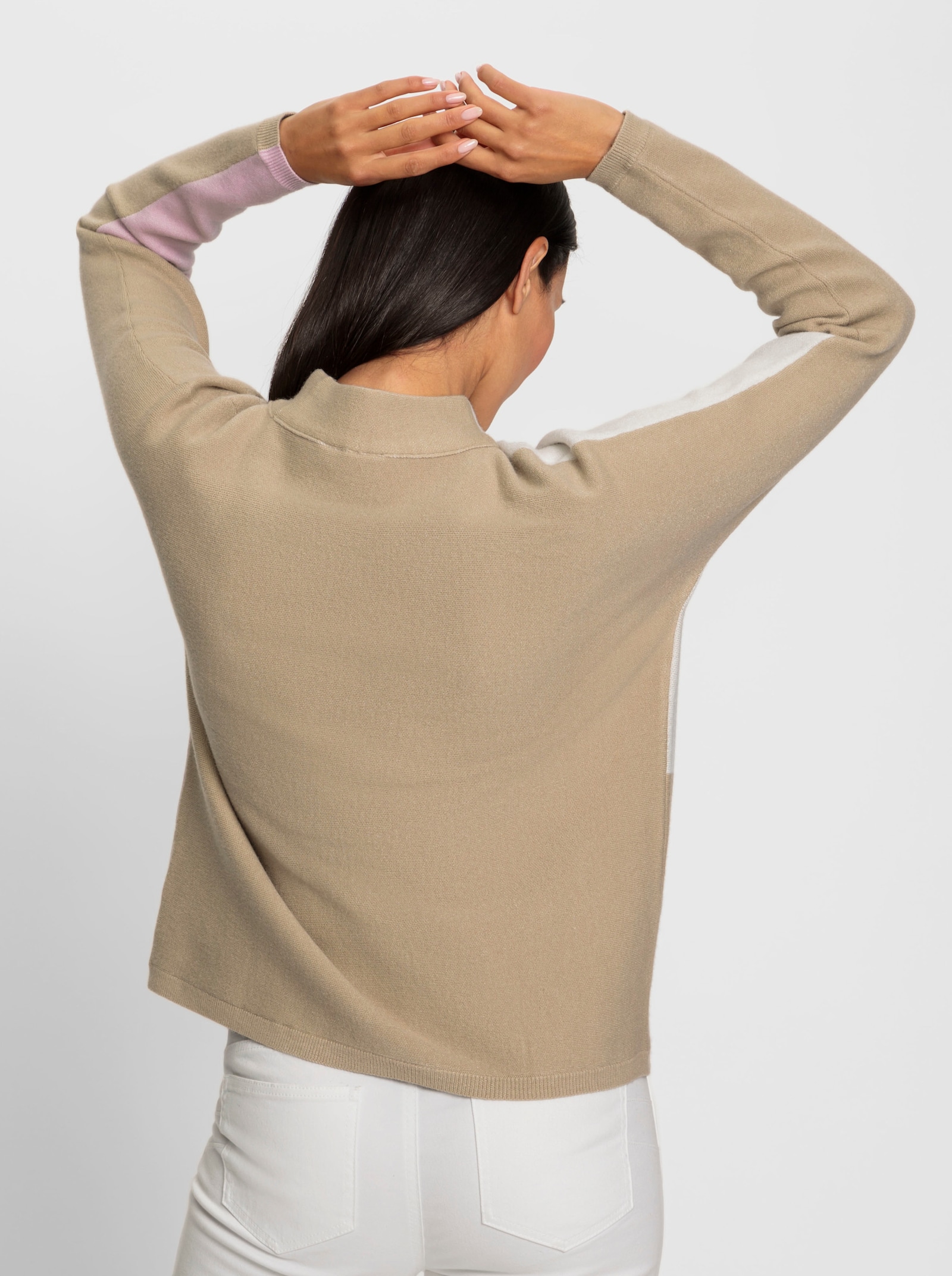 heine Stehkragenpullover im Color-Blocking-Dessin - beige-ecru-gemustert