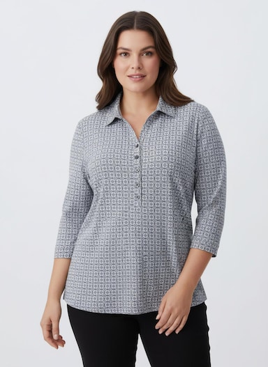 Schlupfbluse mit Minimal-Muster - marine-weiß-bedruckt