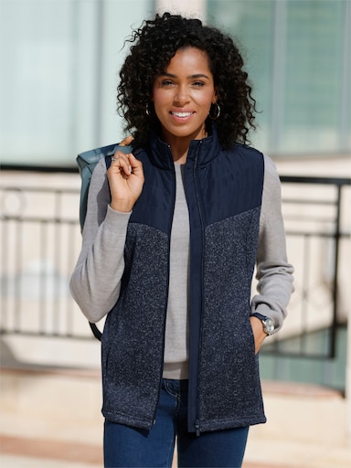 Fleeceweste mit gesteppten Einsätzen - marine-meliert