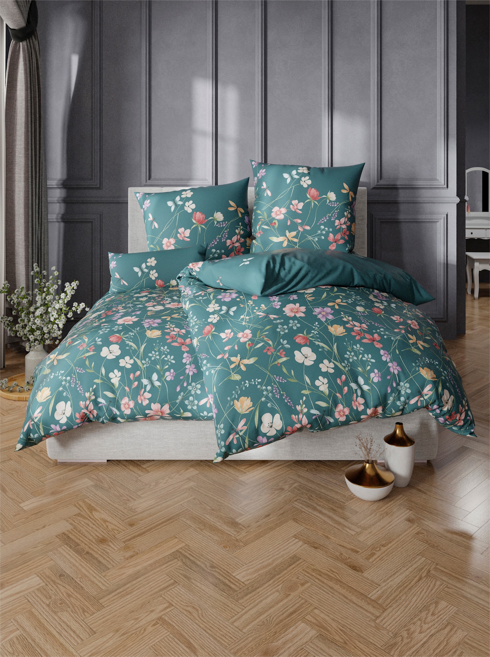 Bierbaum Linge de lit - pétrole-rouille imprimé