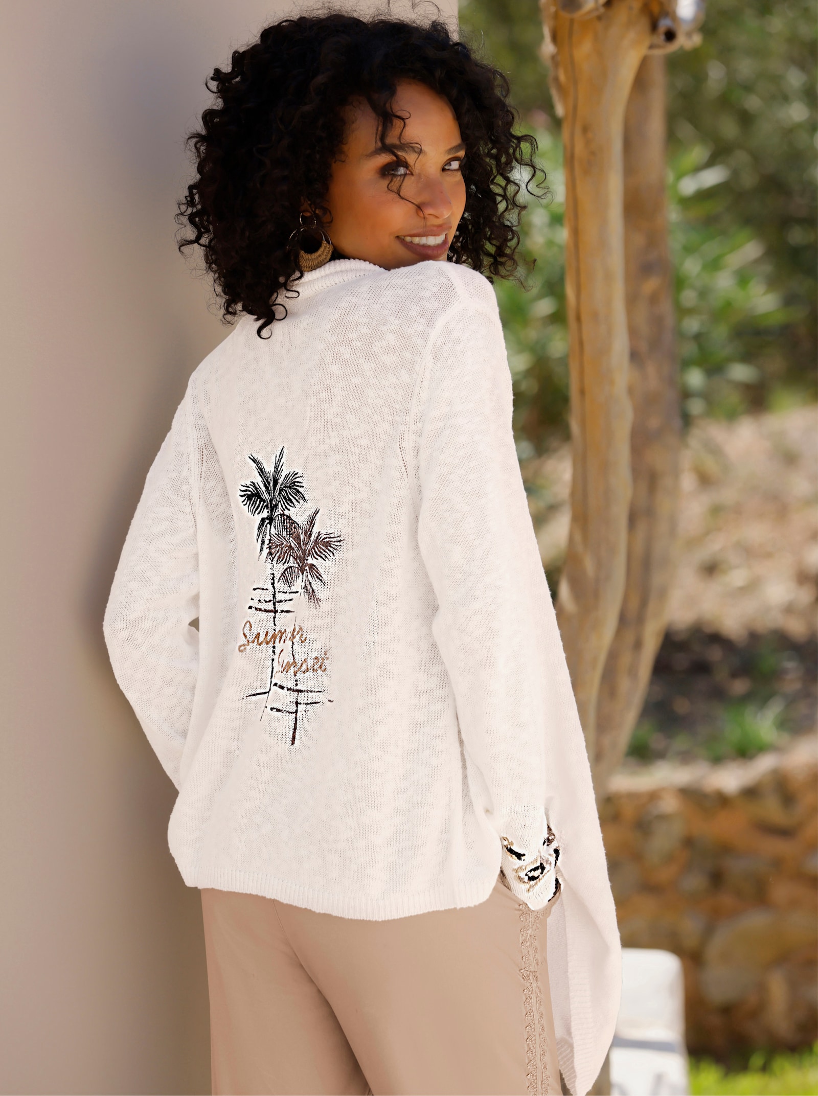 heine Feinstrickjacke mit platziertem Druck hinten - ecru-beige-bedruckt