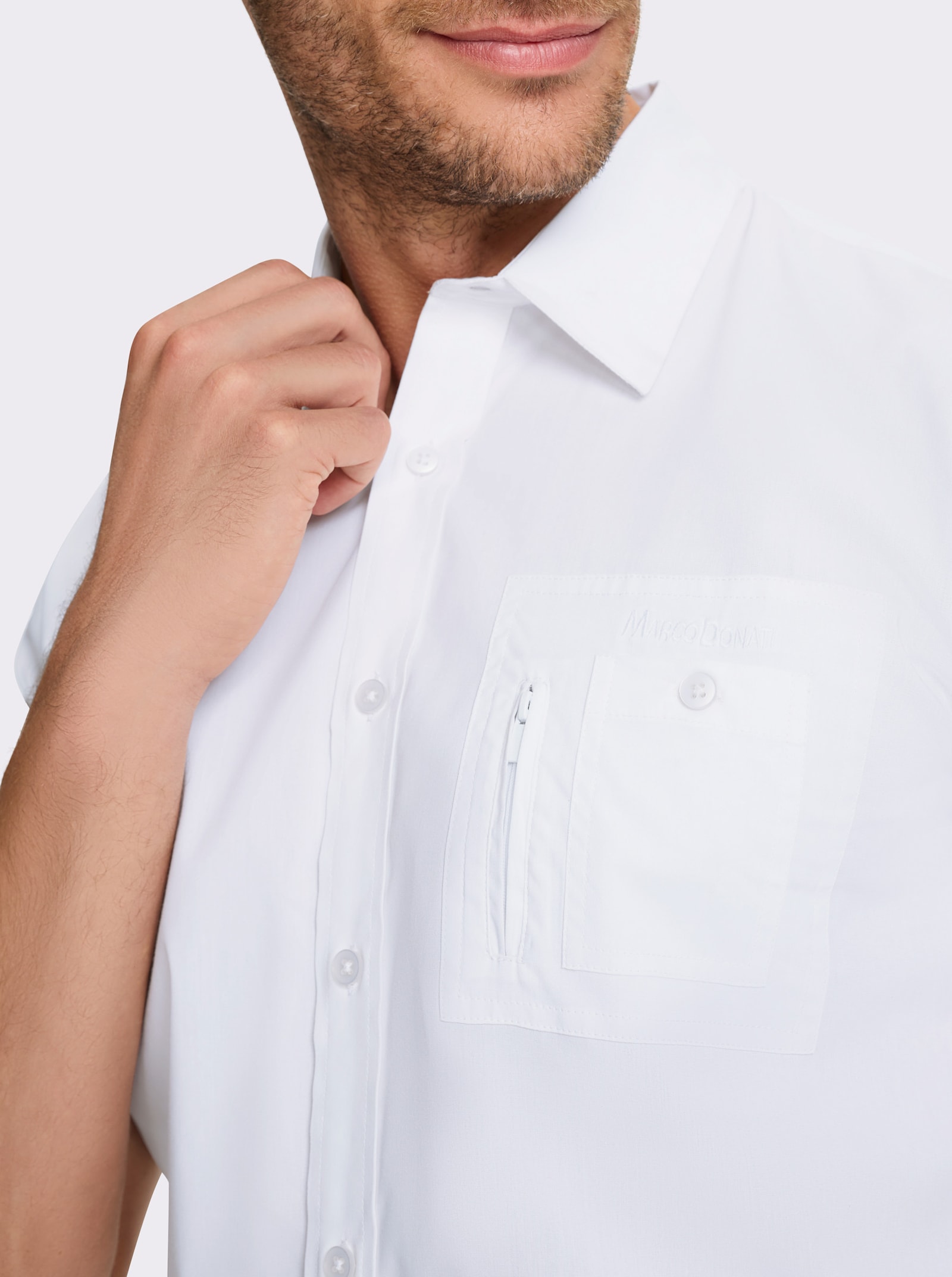 Marco Donati Kurzarmhemd mit Reissverschluss-Brusttasche - weiss