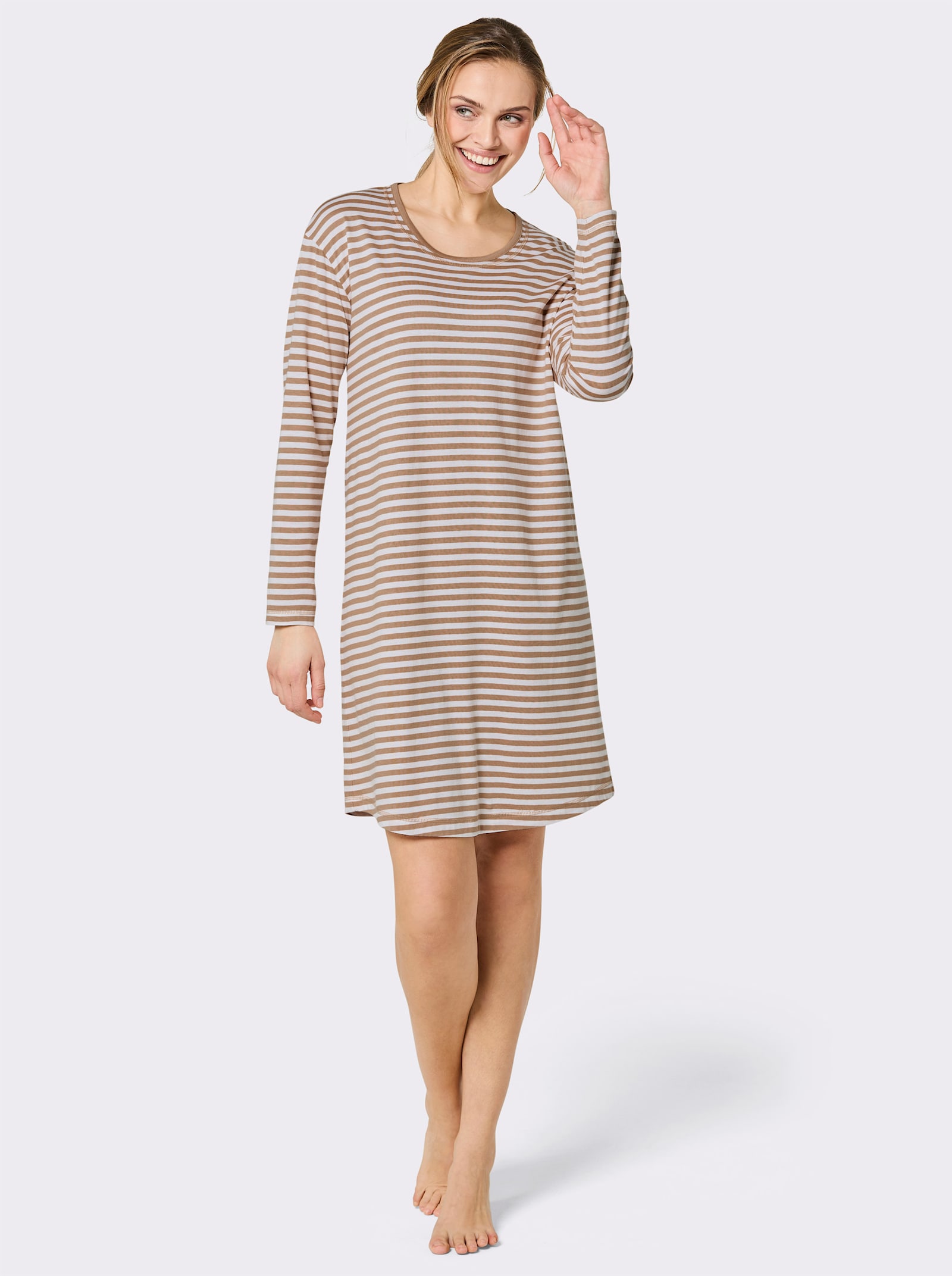 wäschepur Sleepshirt im Ringel-Look - camel-weiß