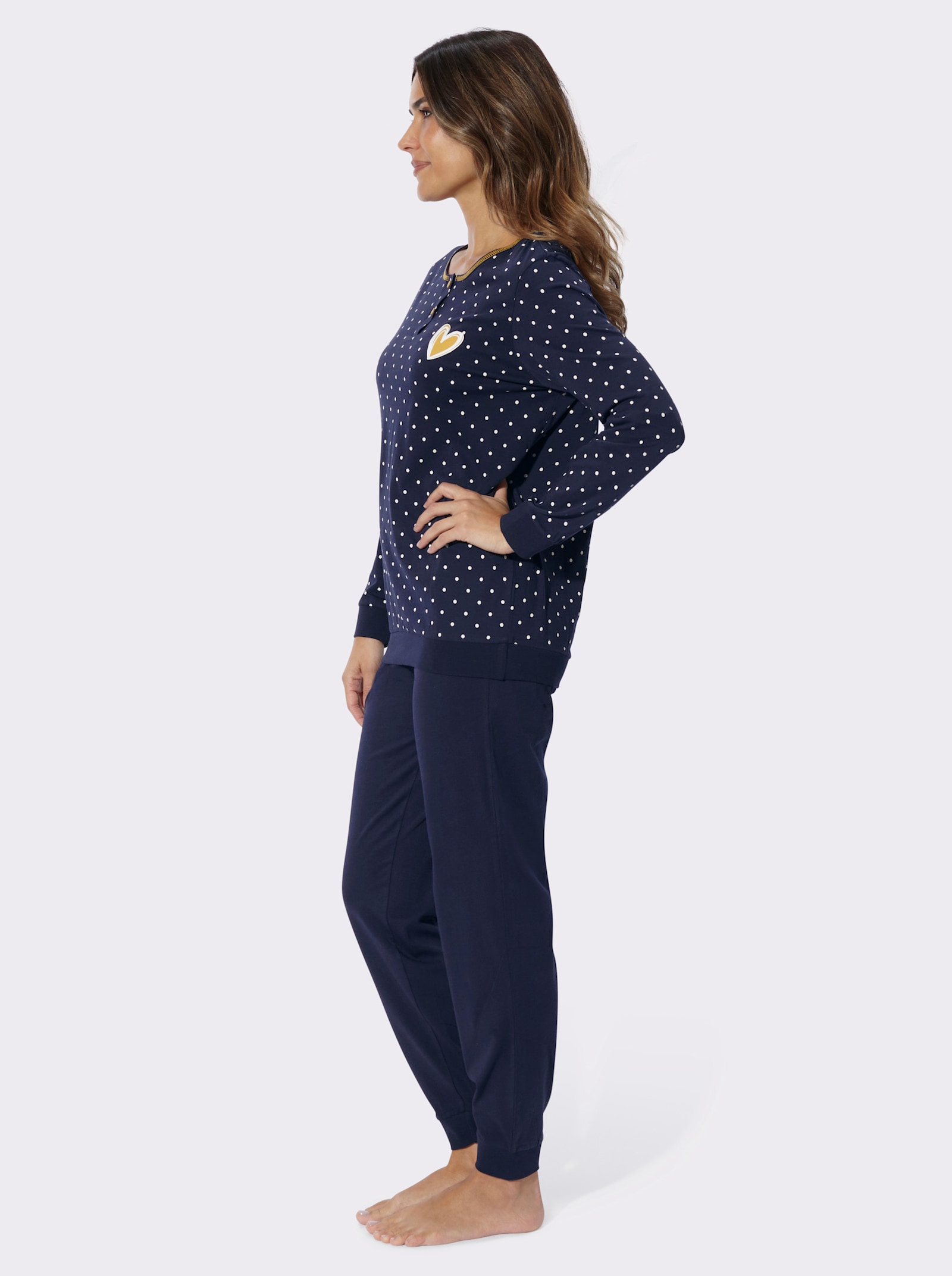 Schlafanzug in kontrastreicher Verarbeitung - marine-ecru-bedruckt