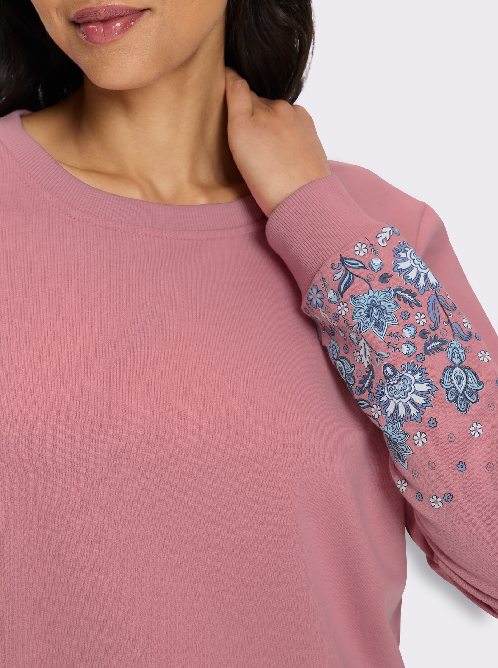 Sweatshirt mit Blütenprint an den Ärmeln - altrosa-bedruckt