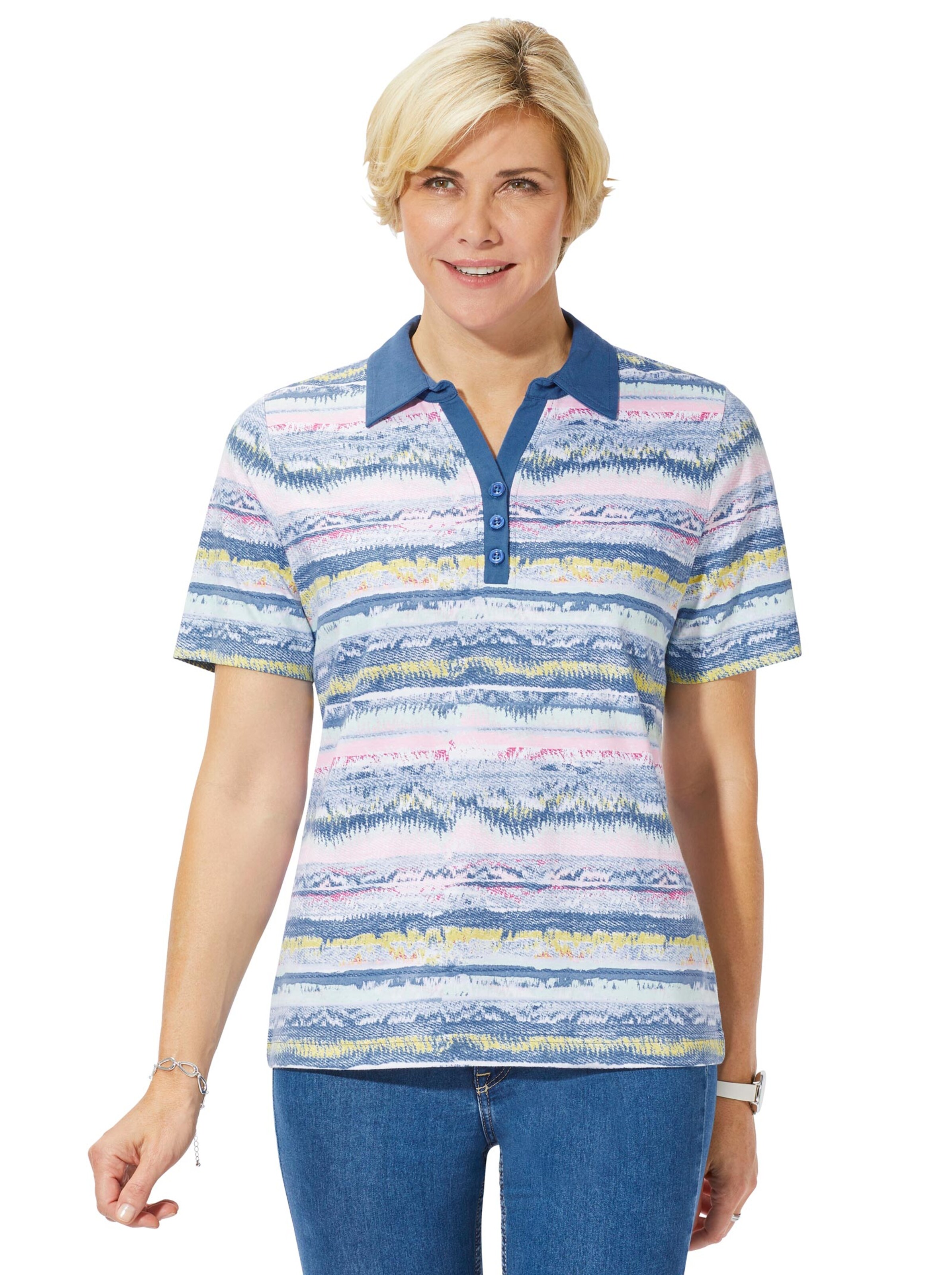 Poloshirt - jeansblau-gelb-bedruckt