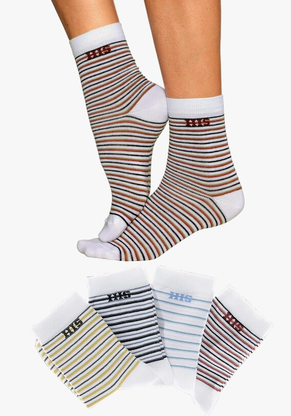 H.I.S Basicsocken - 1x weiß-grün + 1x weiß-grau + 1x weiß-blau + 1x weiß-braun