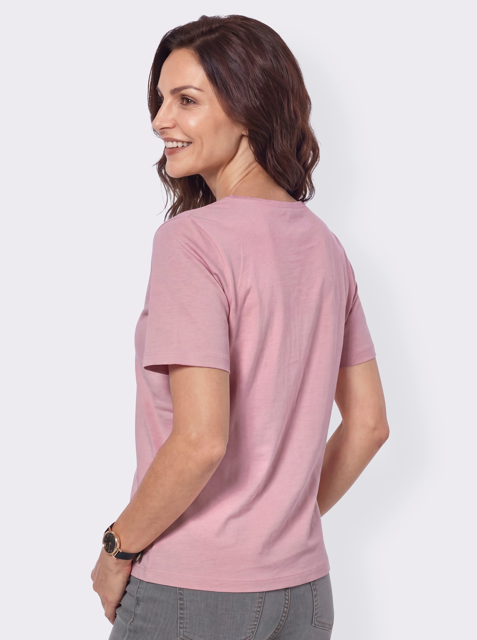 Spitzenshirt mit Rundhals-Ausschnitt - rosé