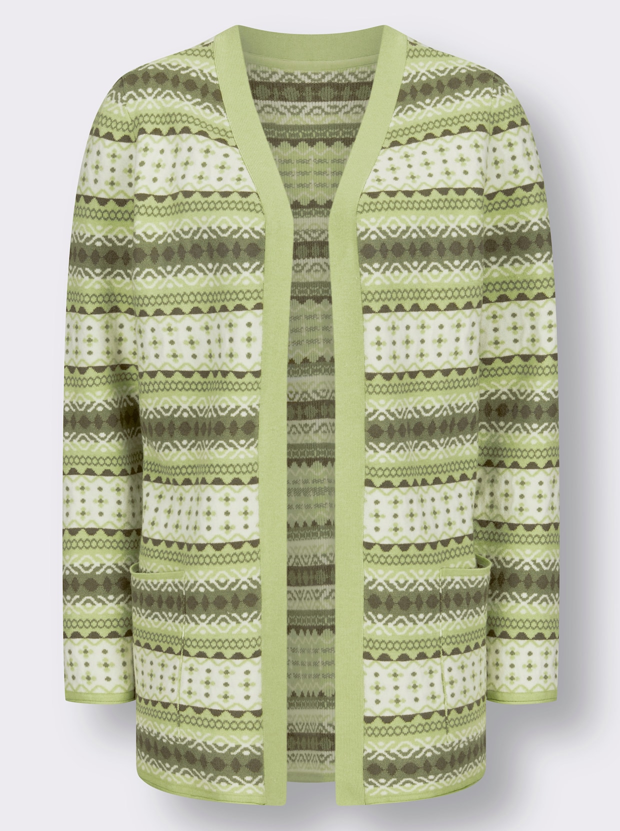 Jacquardstrickjacke - pistazie-ecru-gemustert