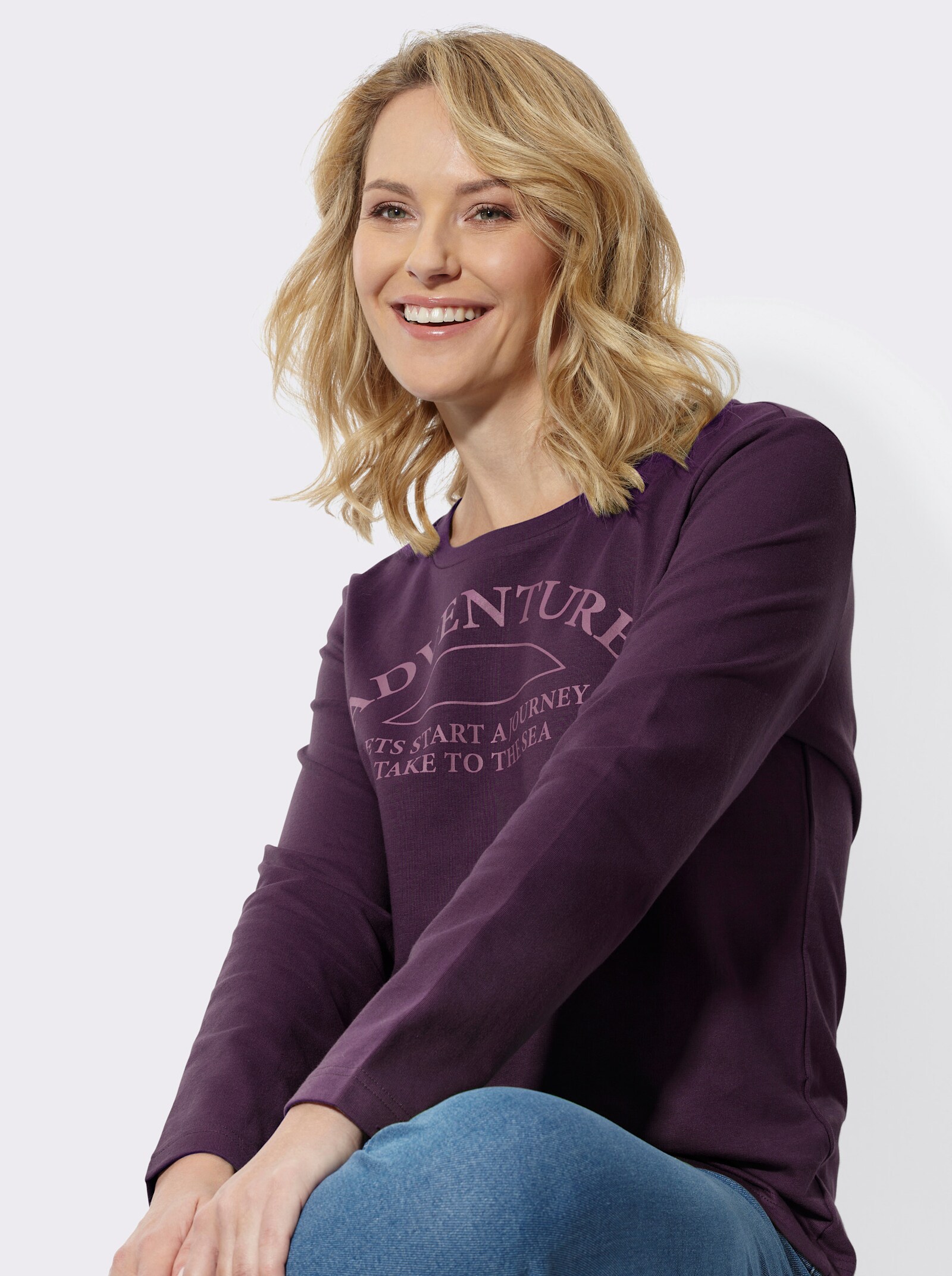 Sweatshirt mit platziertem Schriftzug - aubergine-violett