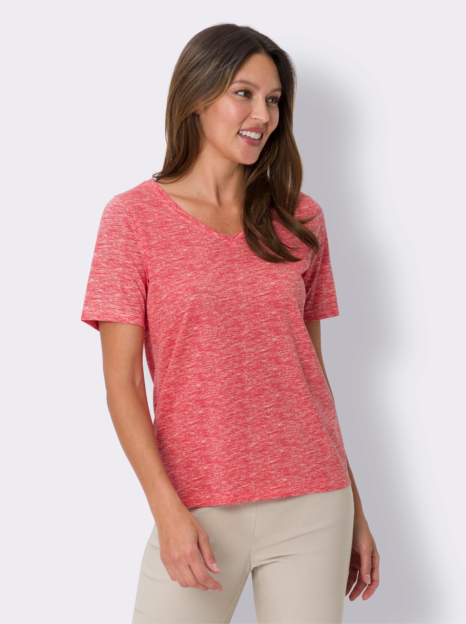 Kurzarmshirt in Melange-Optik - hummer-meliert