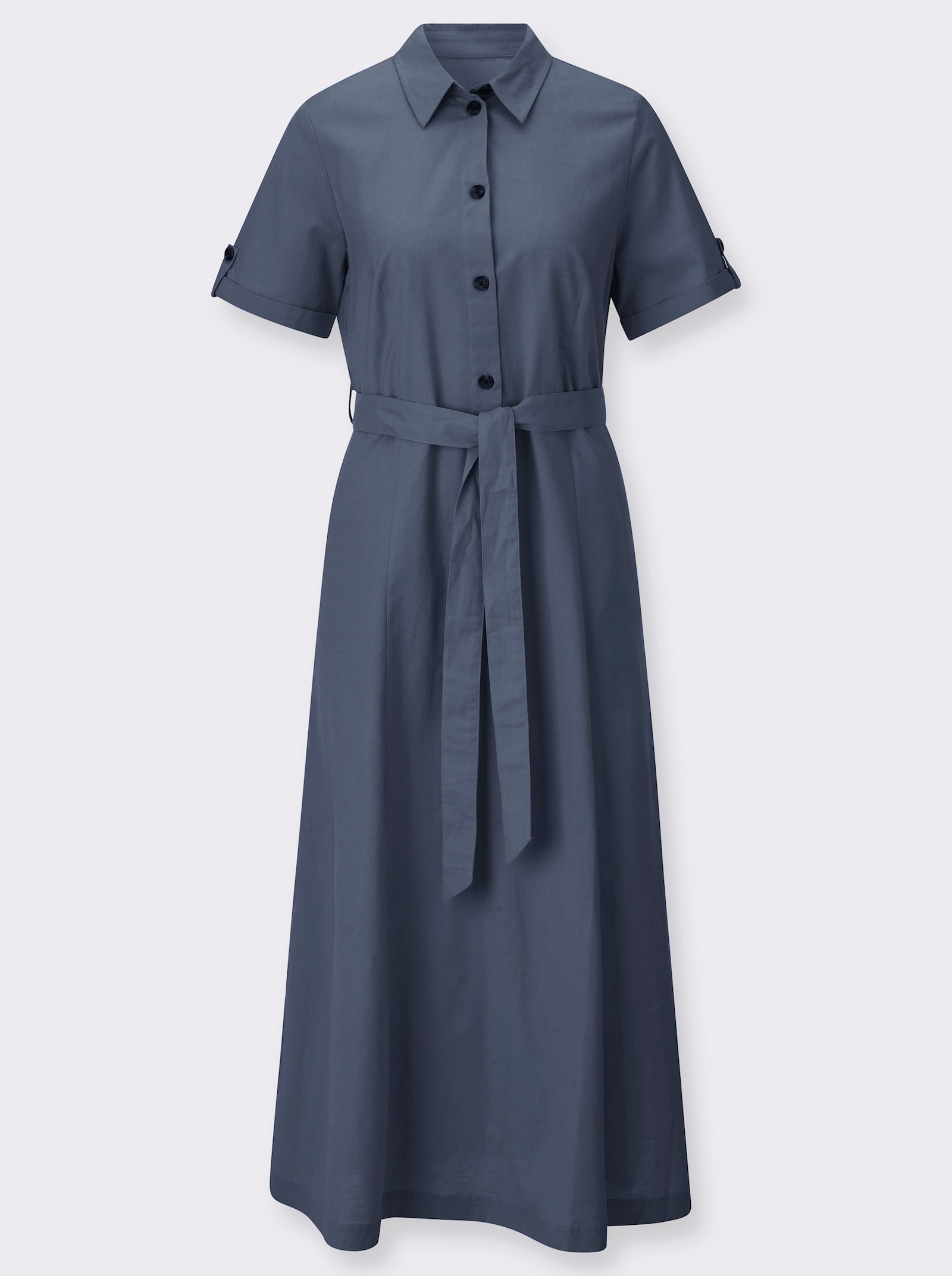 Hemdblusenkleid mit Bindegürtel - rauchblau