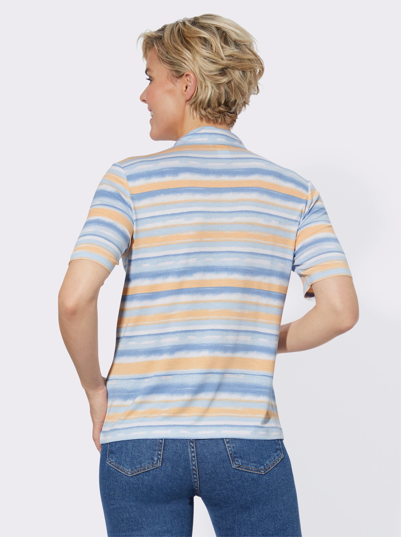 Poloshirt mit Ringel-Druck - eisblau-apricot-geringelt