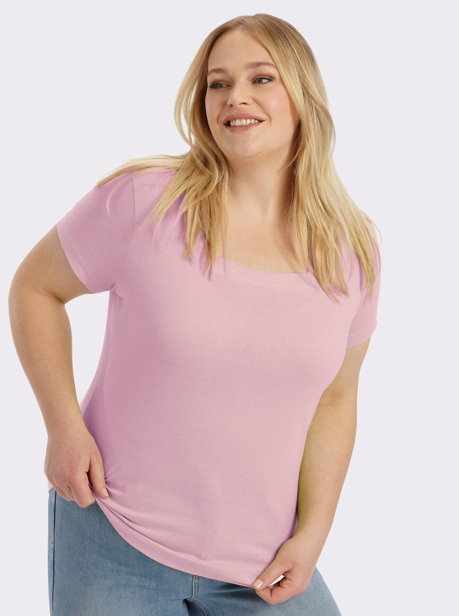 Kurzarmshirt mit Karree-Ausschnitt - rosé