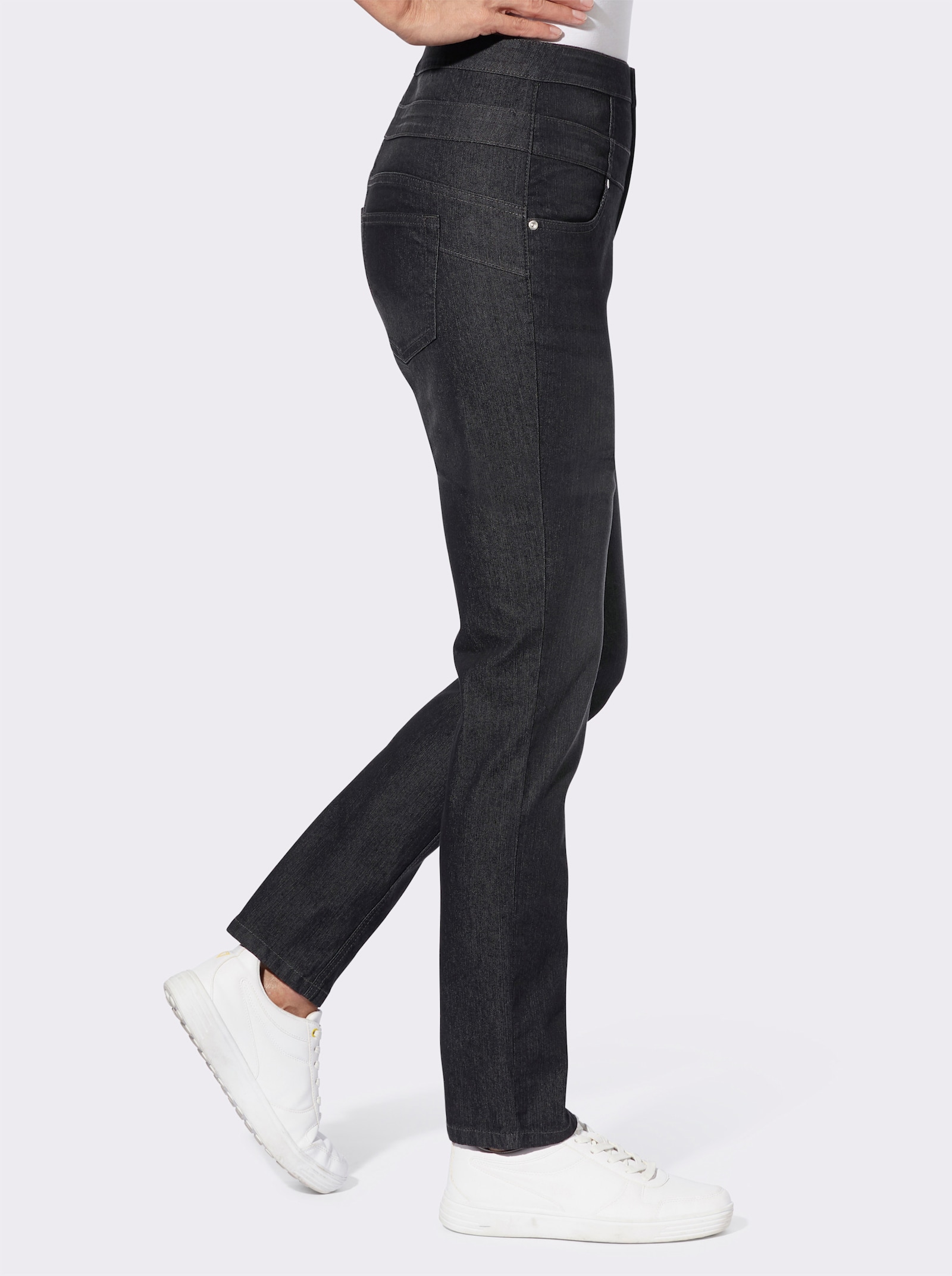 Jeans mit hohem Bund - black-denim