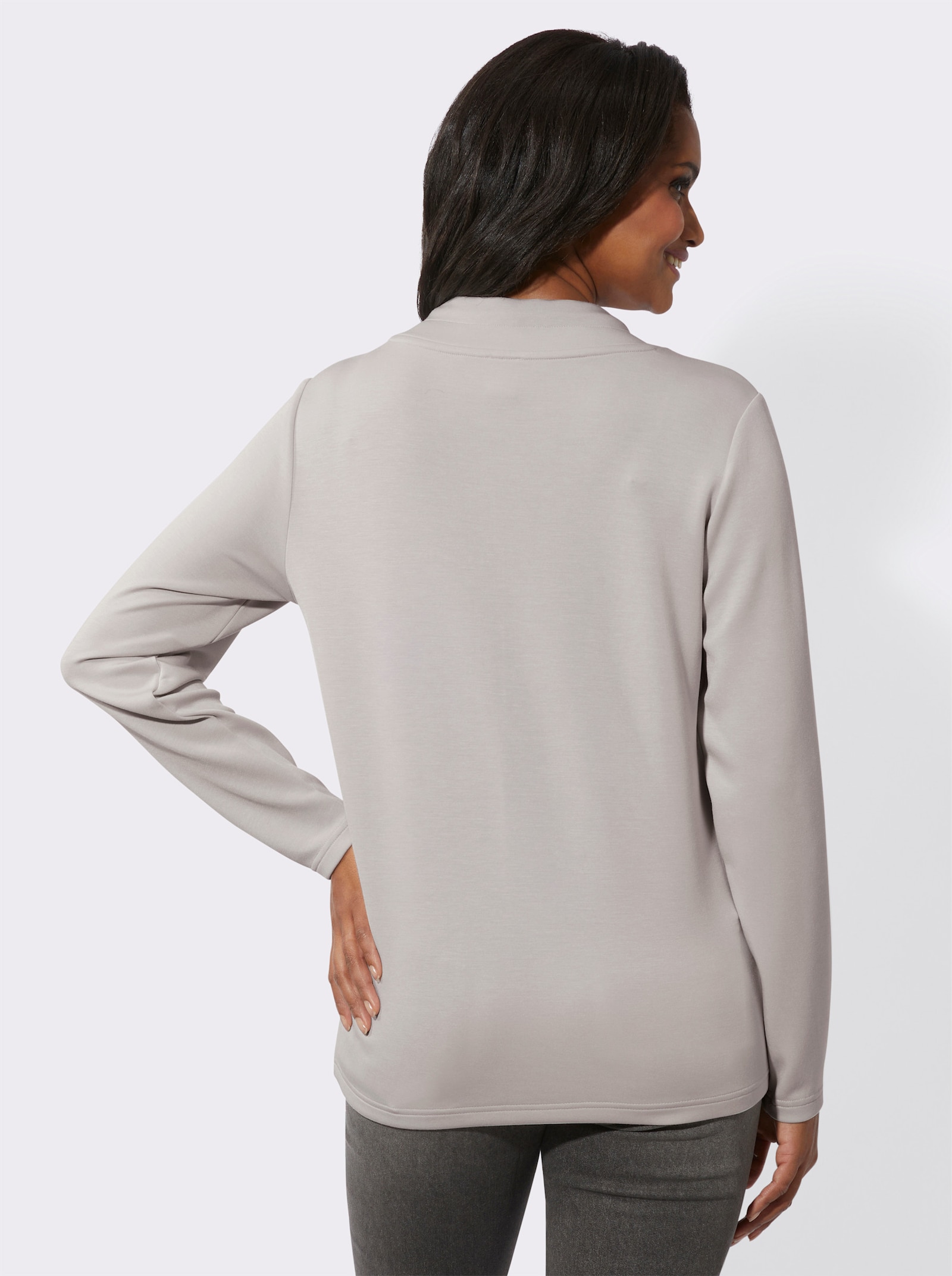 Langarmshirt mit silberfarbigem Print - hellgrau