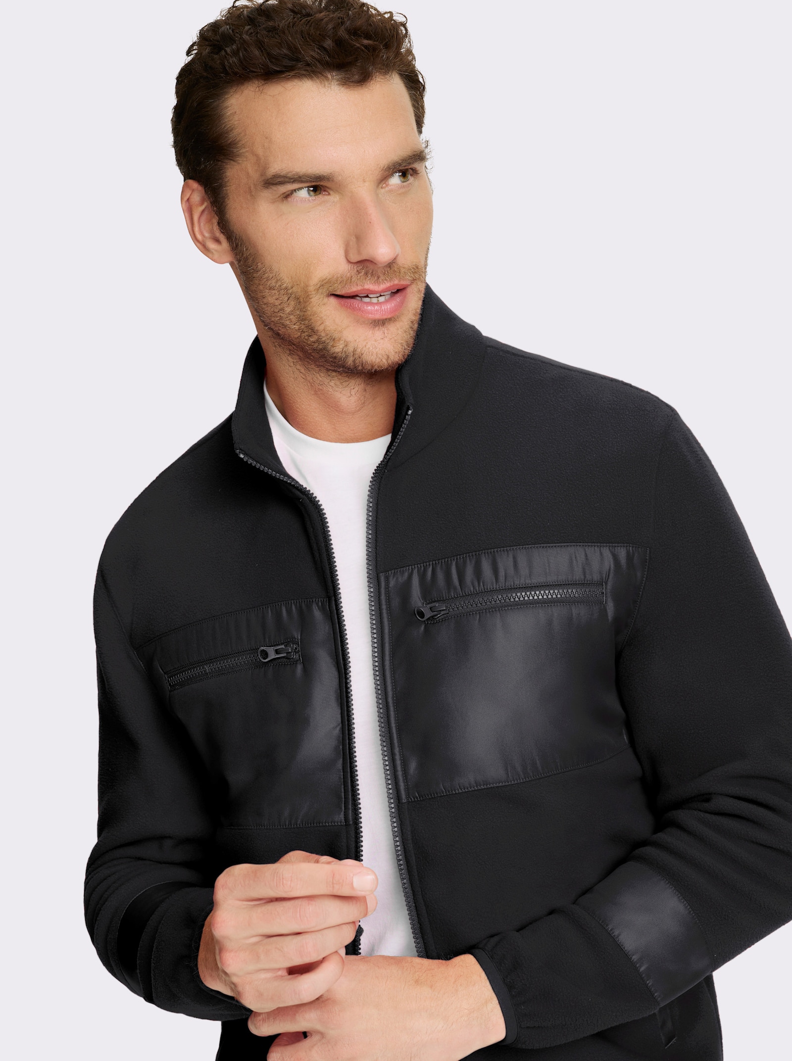 Marco Donati Fleecejacke mit 4 Taschen - schwarz