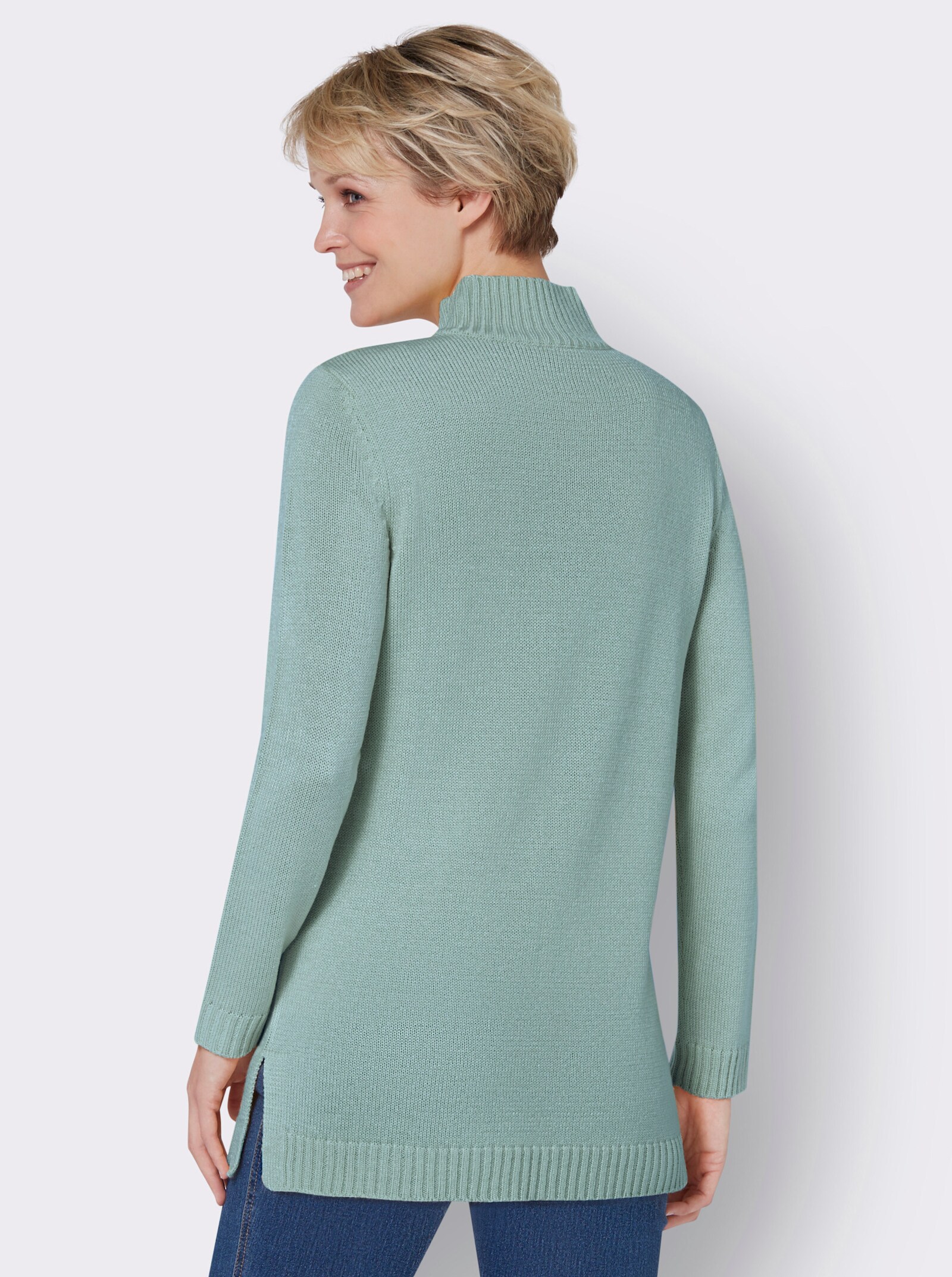 Lange pullover met opstaande kraag - kalkmint