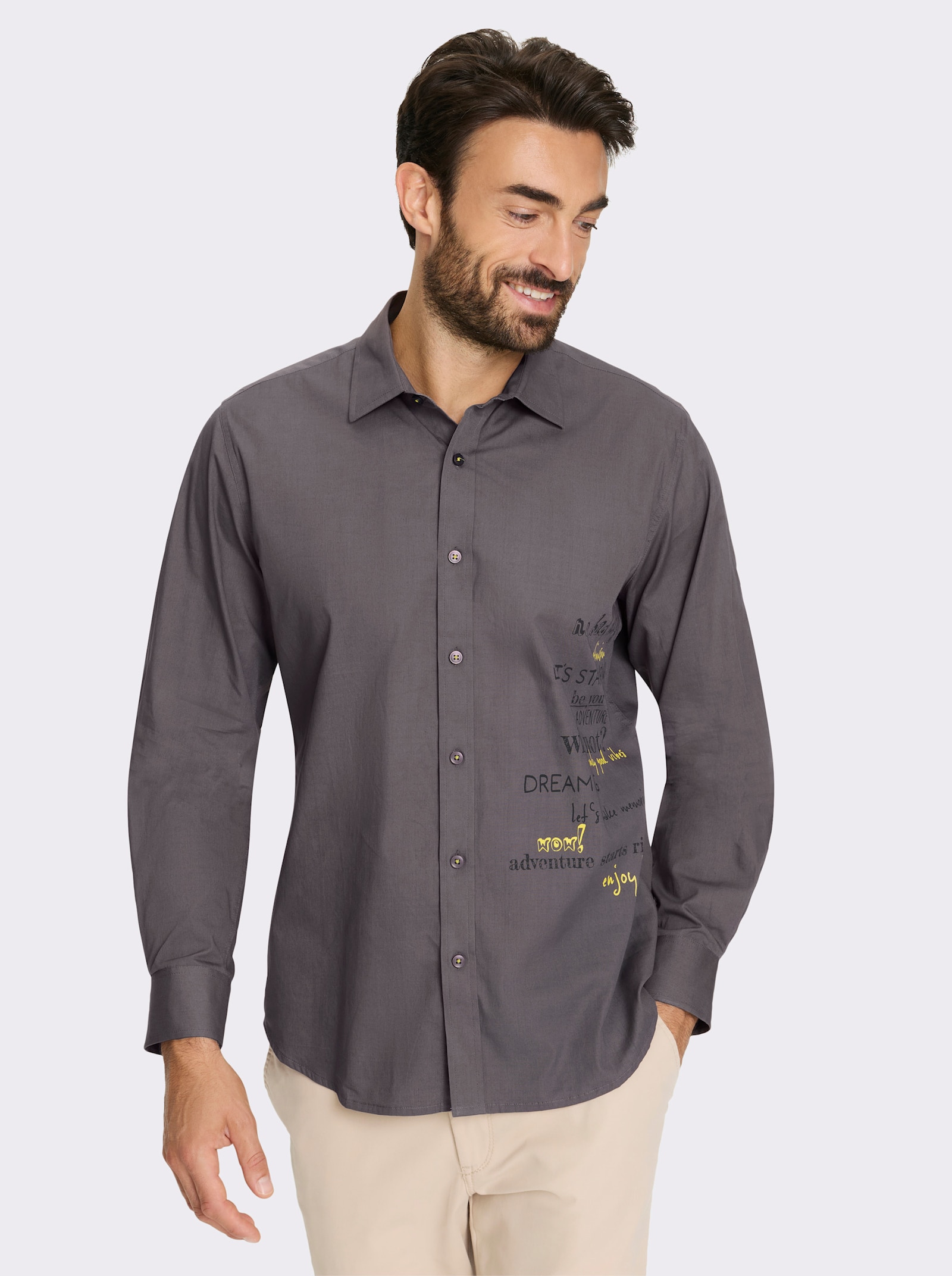 Marco Donati Langarmhemd mit seitlichem Print - anthrazit-bedruckt