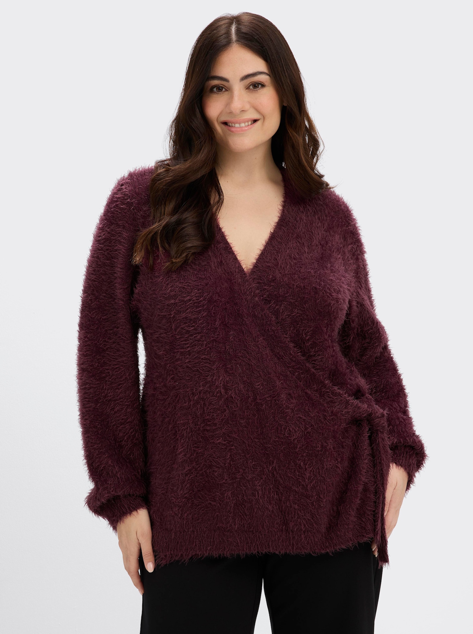 sheego Wickelpullover mit Flauschgarn - burgund