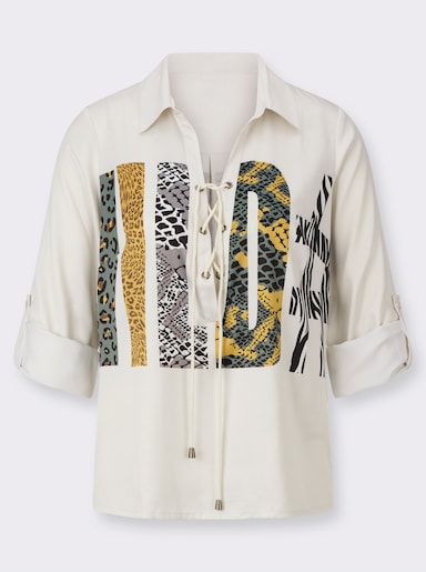 Schlupf-Bluse - champagner-khaki-bedruckt
