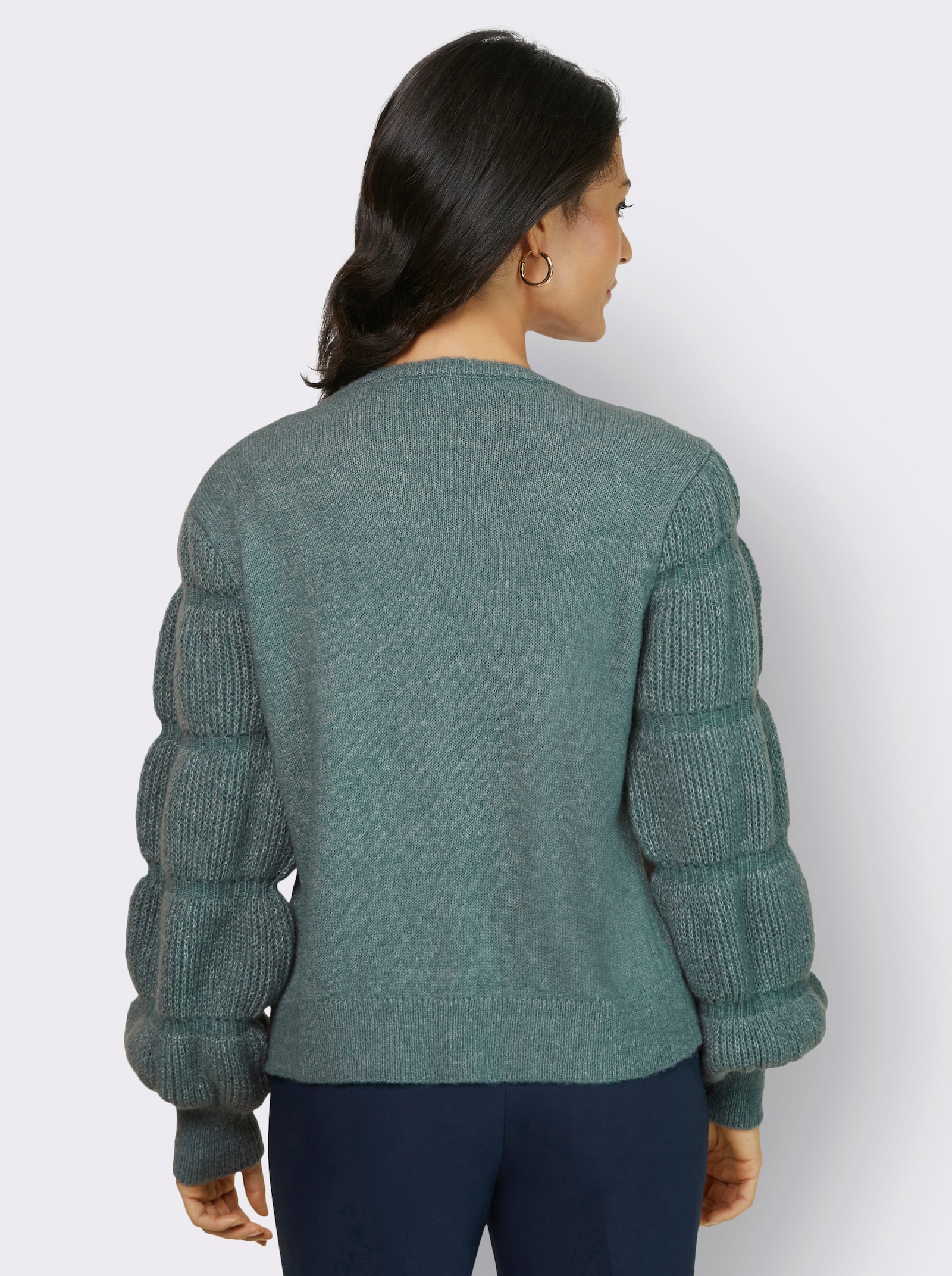 Cardigan aus Grobstrick, mit Wolle - jade