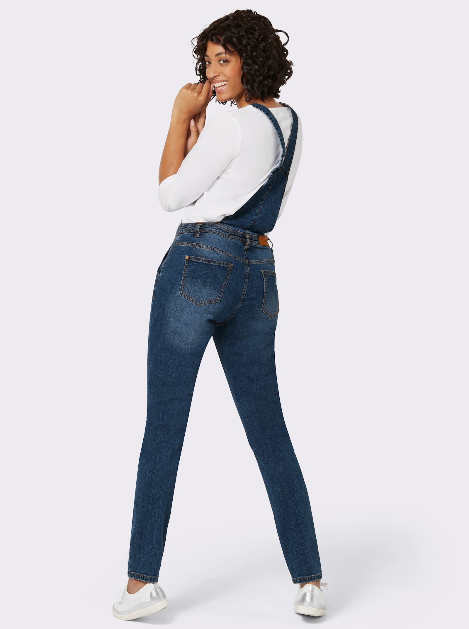 Jeanslatzhose in Used-Optik - blue-stone-washed