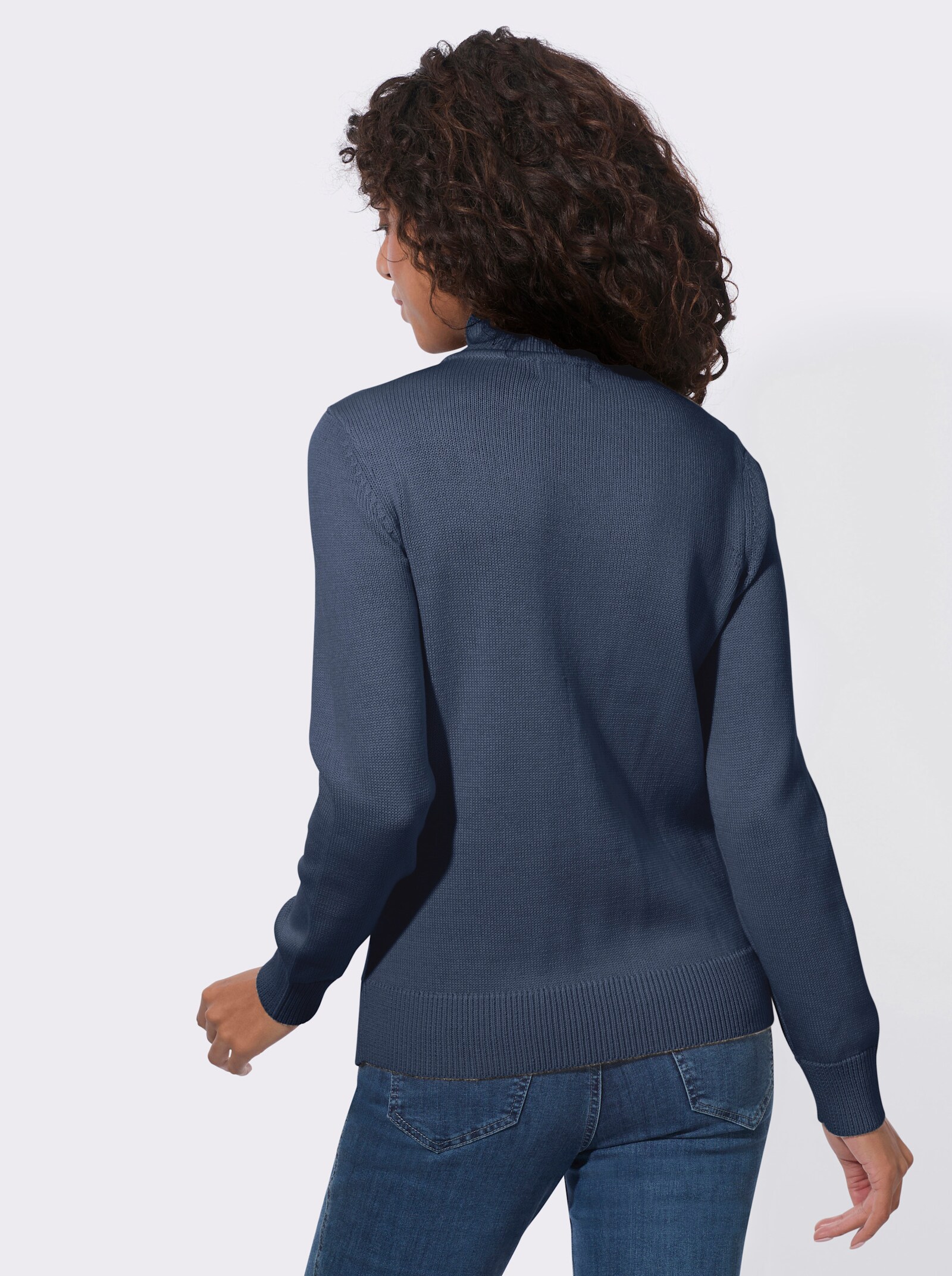  Stehkragenpullover mit Strickmuster - rauchblau