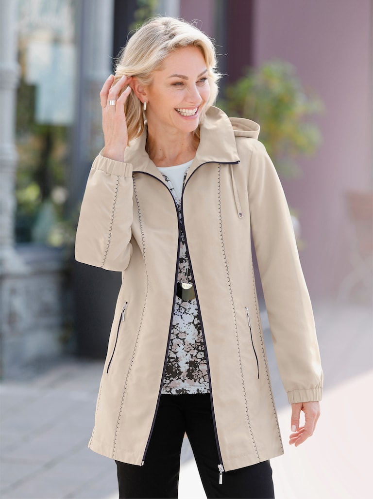 Vr- och hstjacka med avtagbar huva i sand | Your Look... for less!