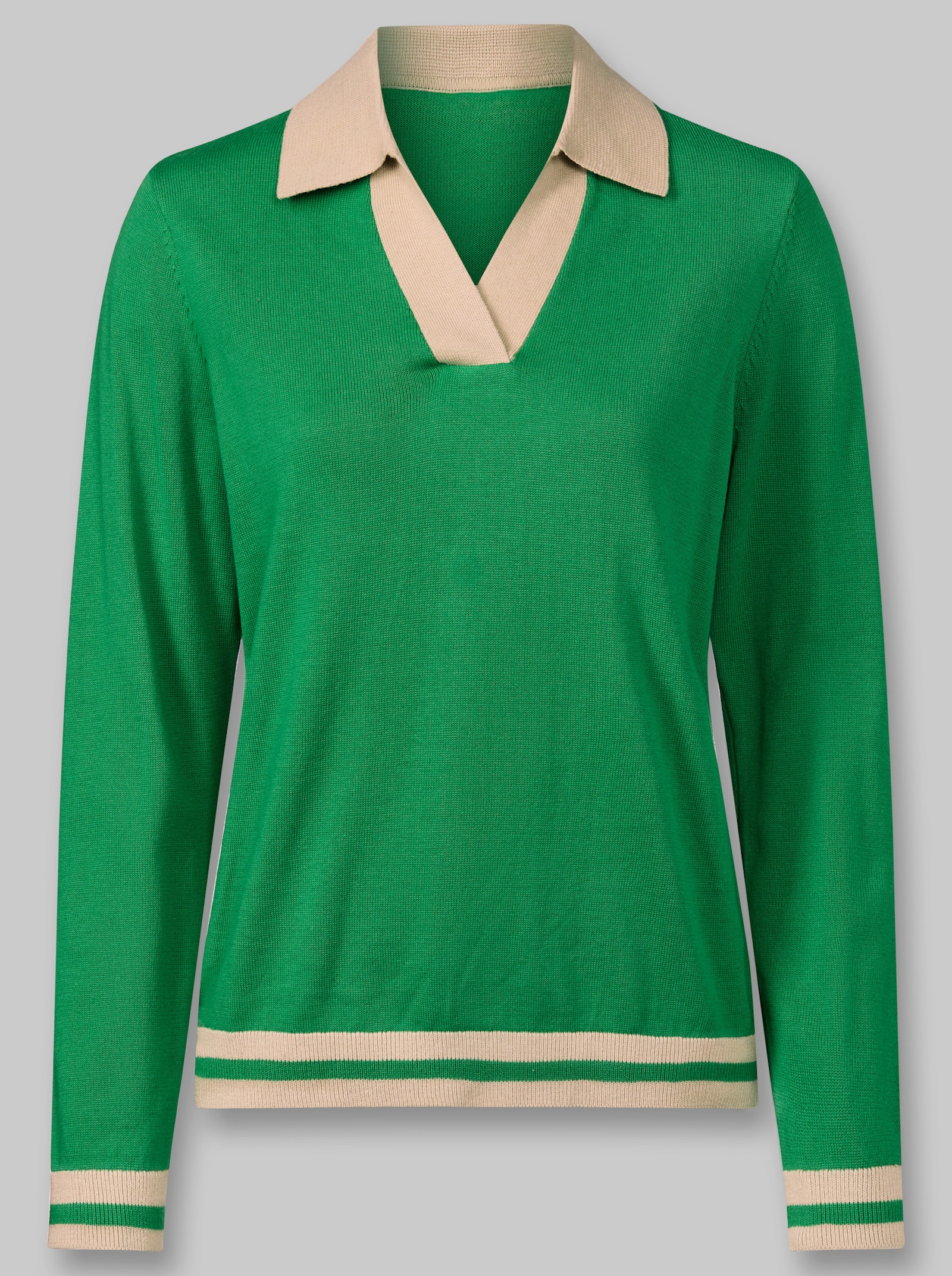heine Polopullover mit Kontrast-Akzenten - grasgrün-sand