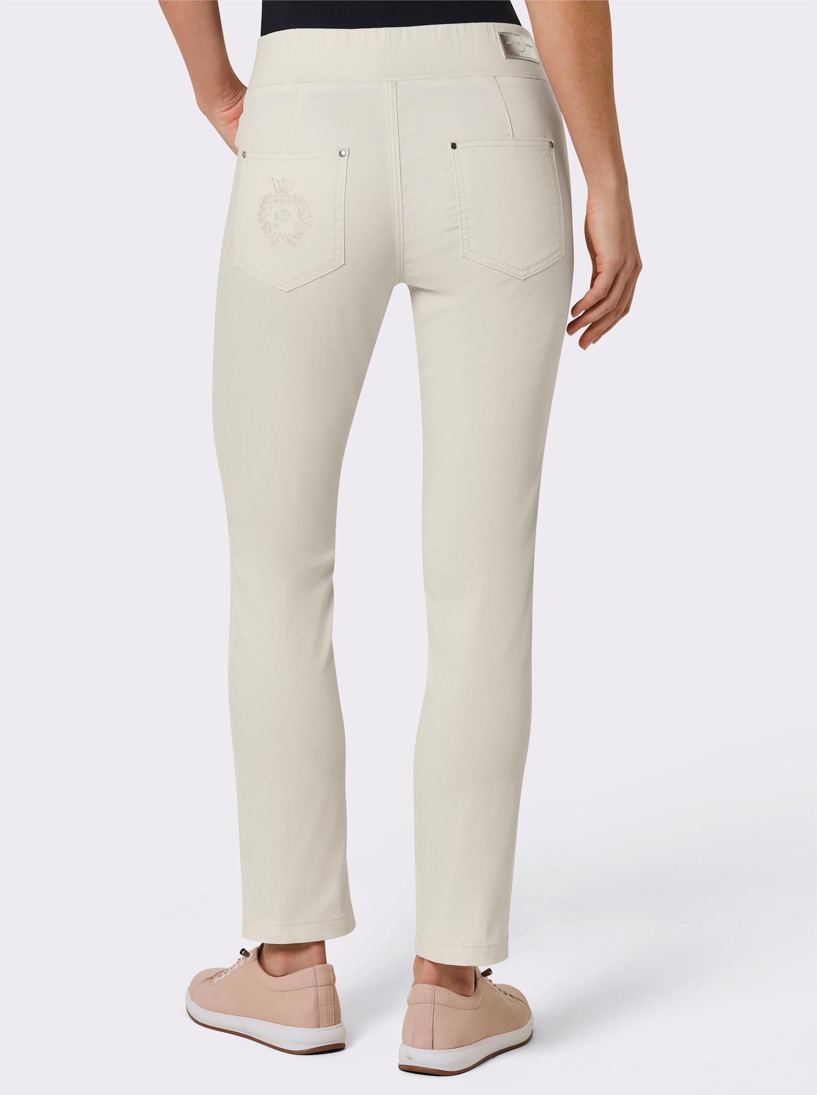 CREATION L PREMIUM Schlupfjeans mit Taschen-Stickerei - champagner