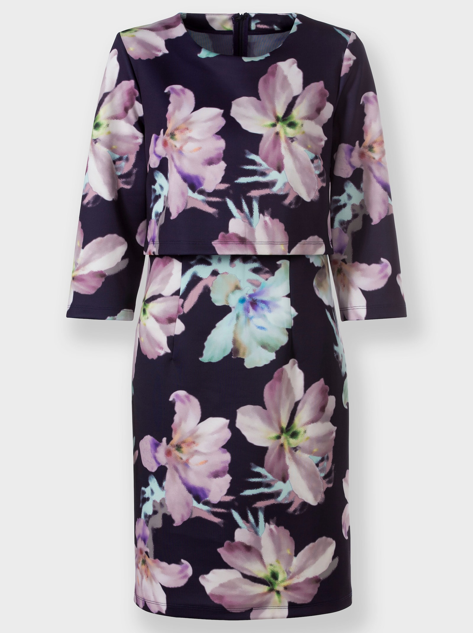 Jerseykleid mit Innenfutter - marine-kalkmint-bedruckt